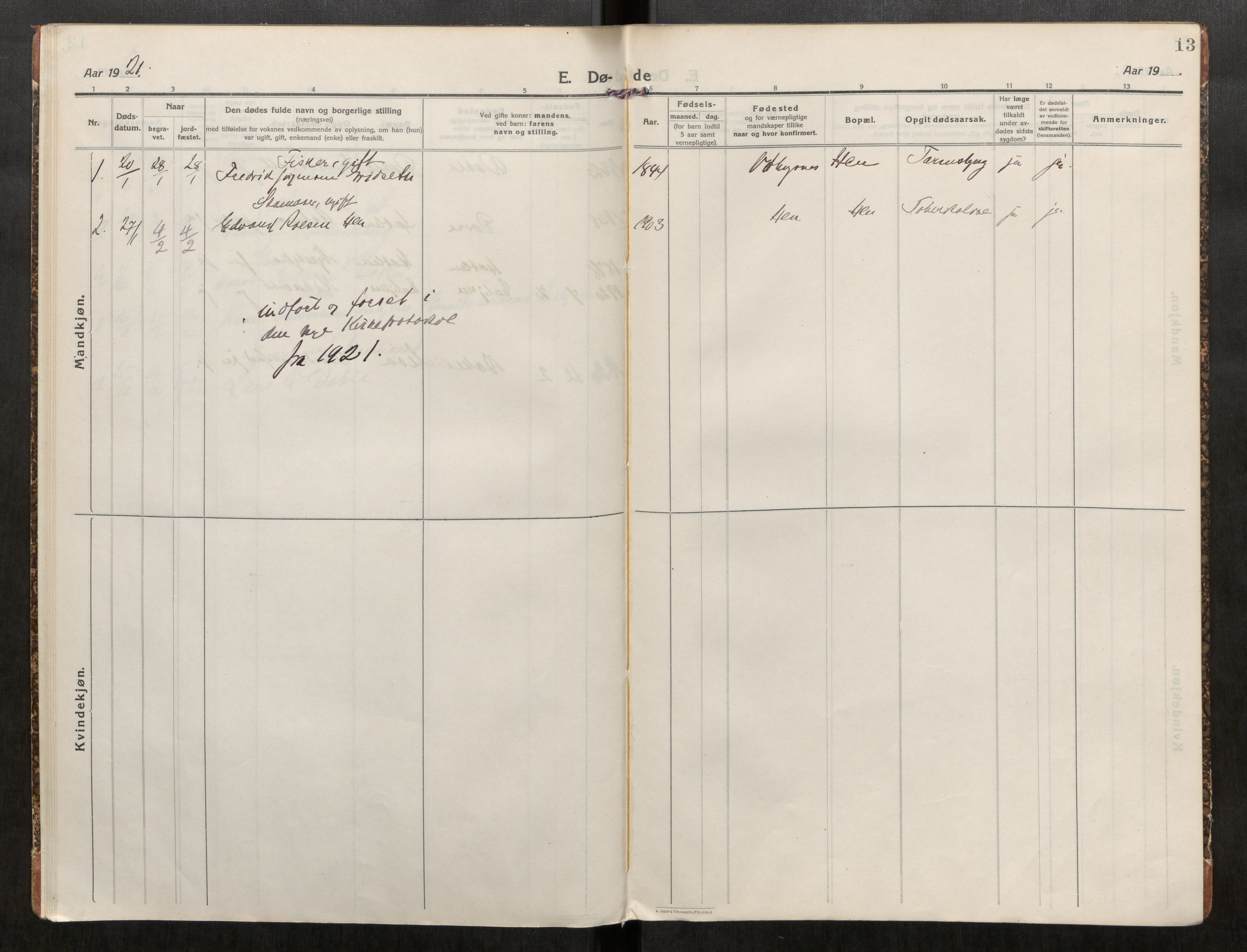 Ministerialprotokoller, klokkerbøker og fødselsregistre - Møre og Romsdal, AV/SAT-A-1454/545/L0595: Parish register (official) no. 545A05, 1915-1921, p. 13