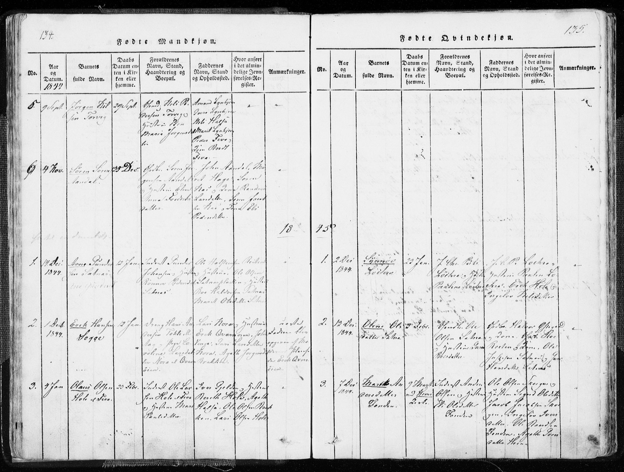 Ministerialprotokoller, klokkerbøker og fødselsregistre - Møre og Romsdal, SAT/A-1454/544/L0571: Parish register (official) no. 544A04, 1818-1853, p. 134-135