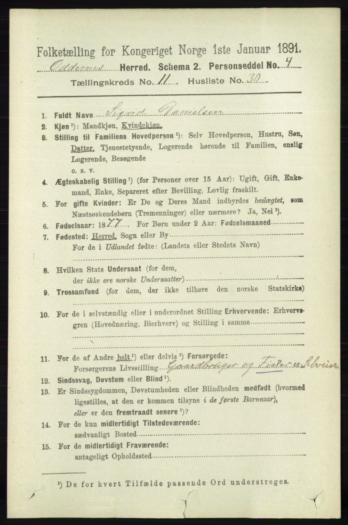 RA, 1891 census for 1012 Oddernes, 1891, p. 4301