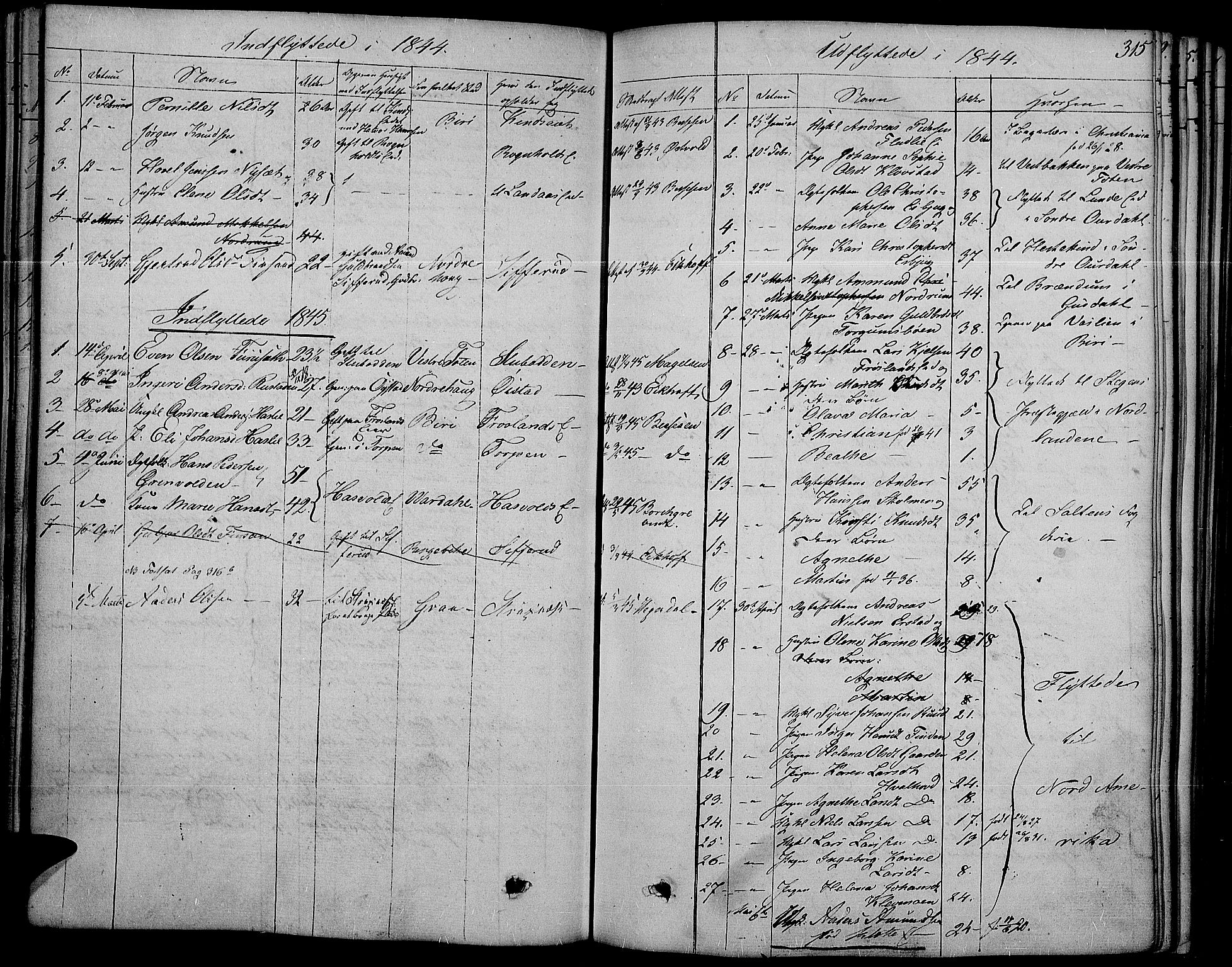 Land prestekontor, SAH/PREST-120/H/Ha/Haa/L0008: Parish register (official) no. 8, 1830-1846, p. 315