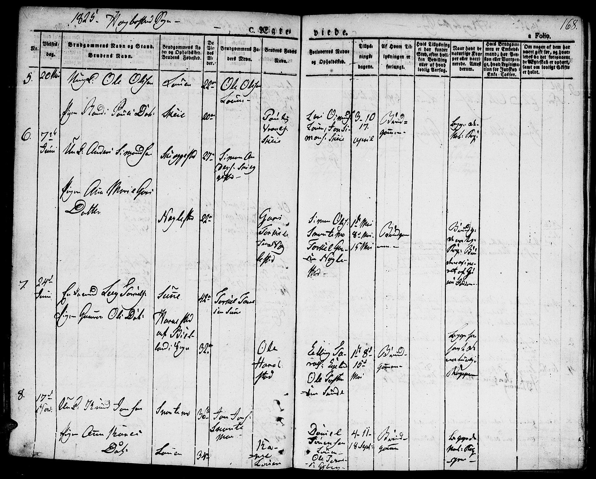 Hægebostad sokneprestkontor, AV/SAK-1111-0024/F/Fa/Faa/L0003: Parish register (official) no. A 3 /1, 1825-1834, p. 168