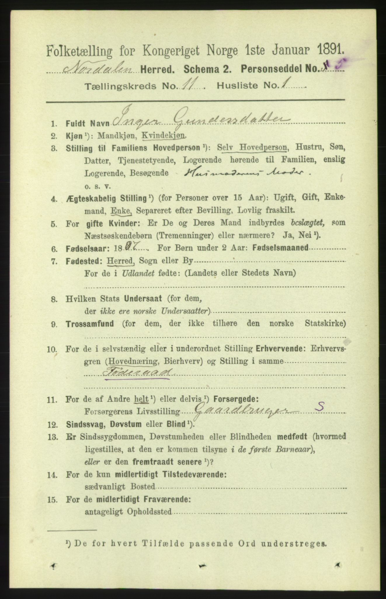 RA, 1891 census for 1524 Norddal, 1891, p. 2509