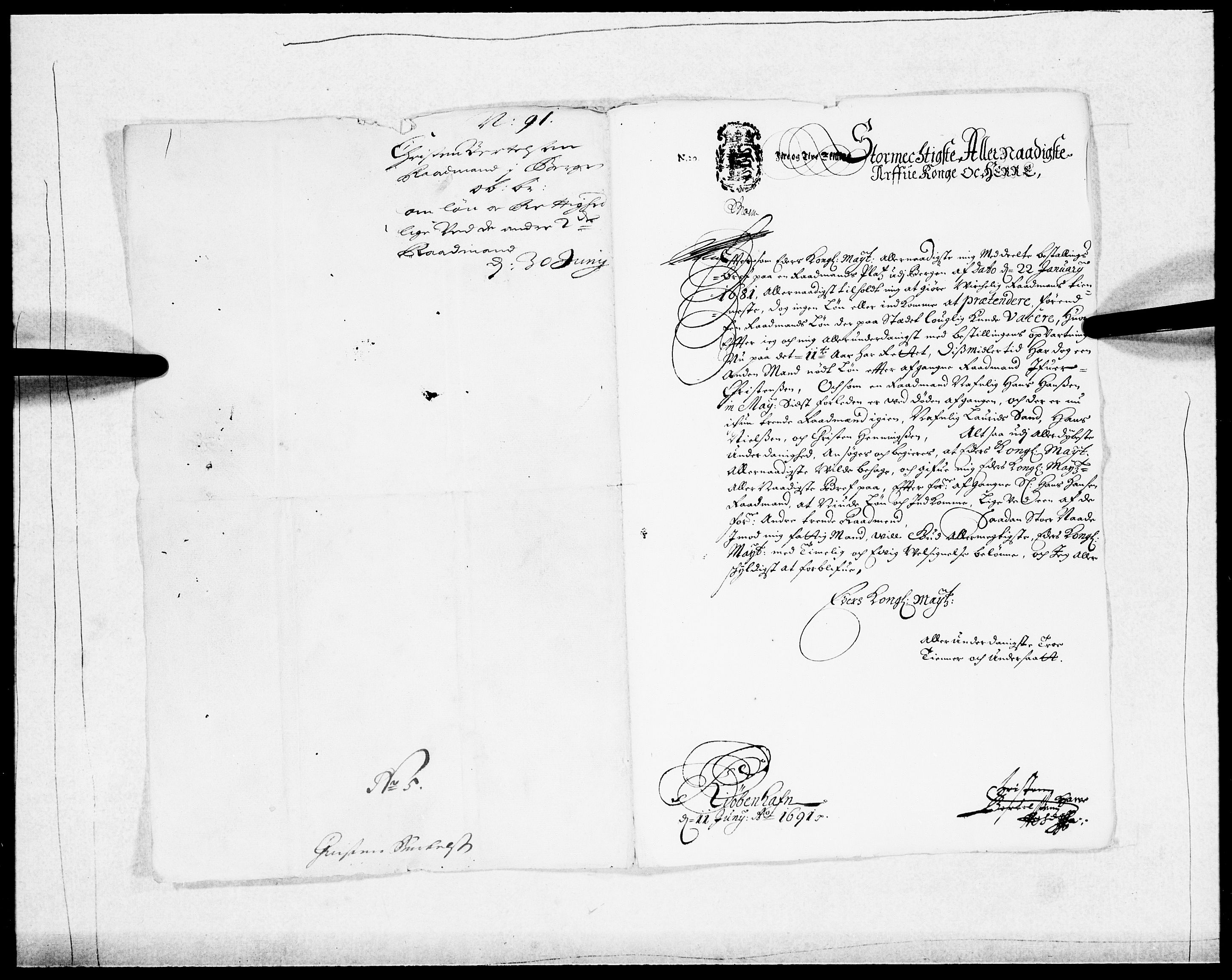 Danske Kanselli 1572-1799, AV/RA-EA-3023/F/Fc/Fcc/Fcca/L0044: Norske innlegg 1572-1799, 1690-1691, p. 280