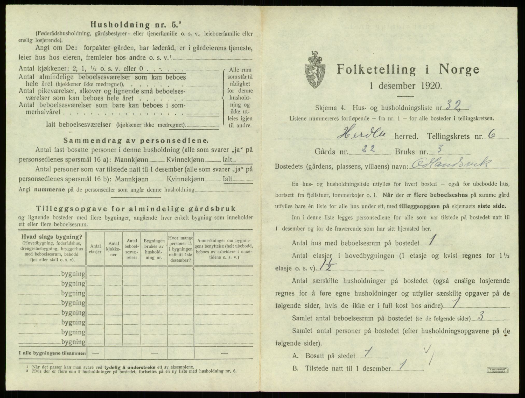 SAB, 1920 census for Herdla, 1920, p. 571