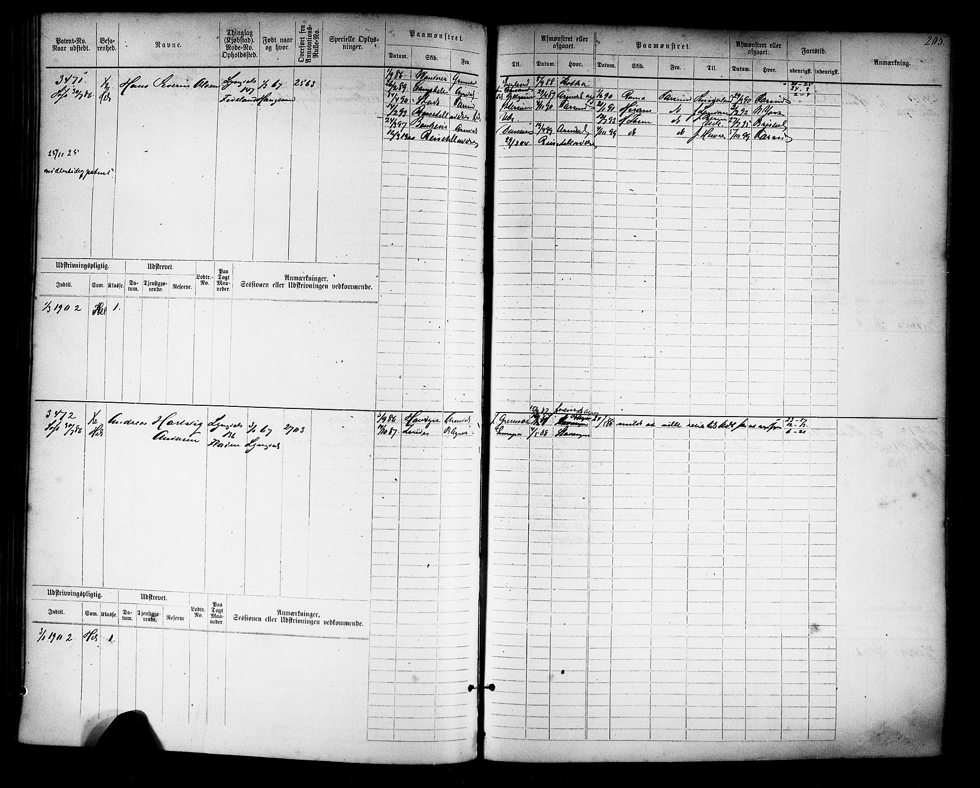 Farsund mønstringskrets, AV/SAK-2031-0017/F/Fb/L0019: Hovedrulle nr 3067-3832, Z-11, 1882-1922, p. 209