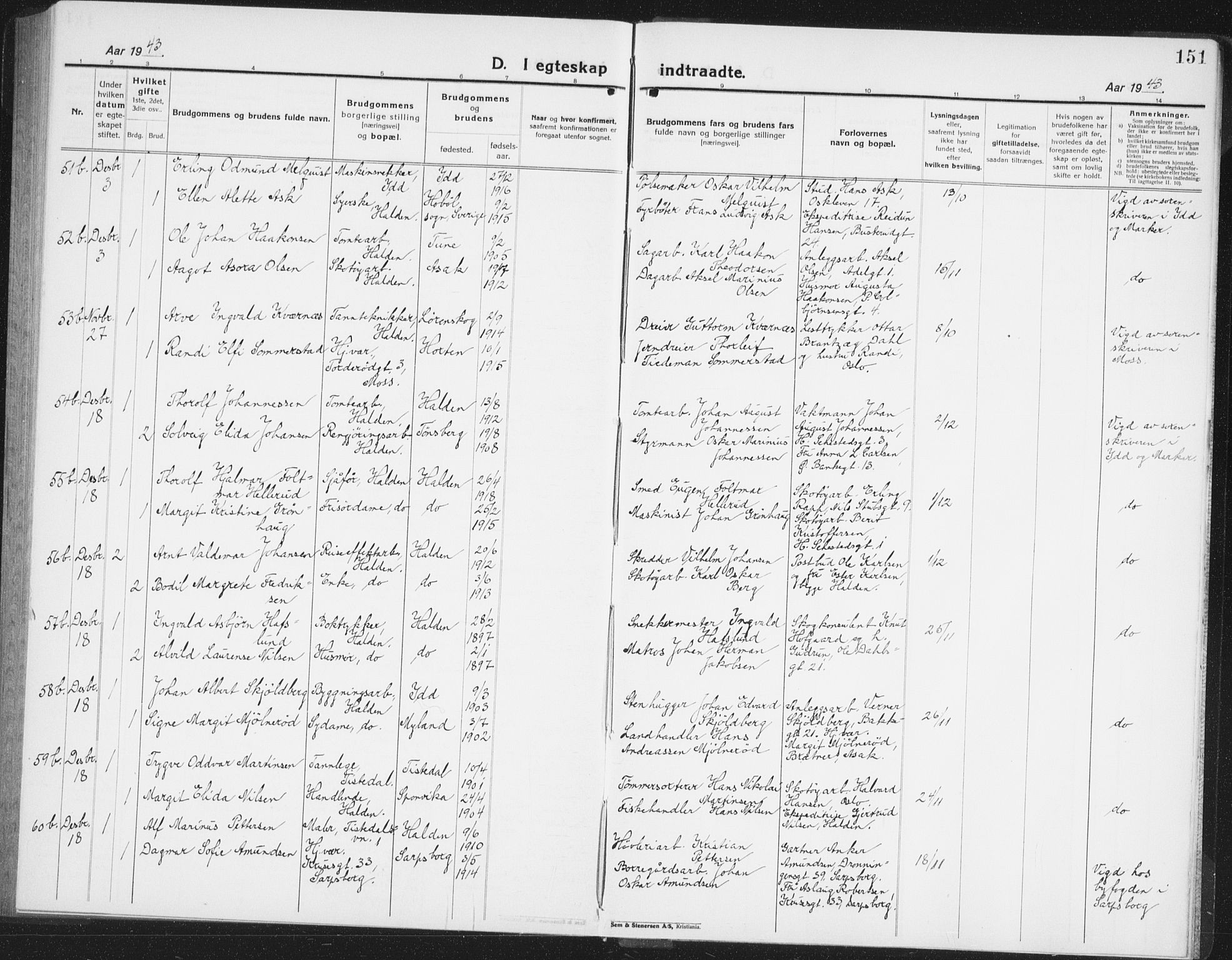 Halden prestekontor Kirkebøker, AV/SAO-A-10909/G/Ga/L0014: Parish register (copy) no. 14, 1925-1943, p. 151