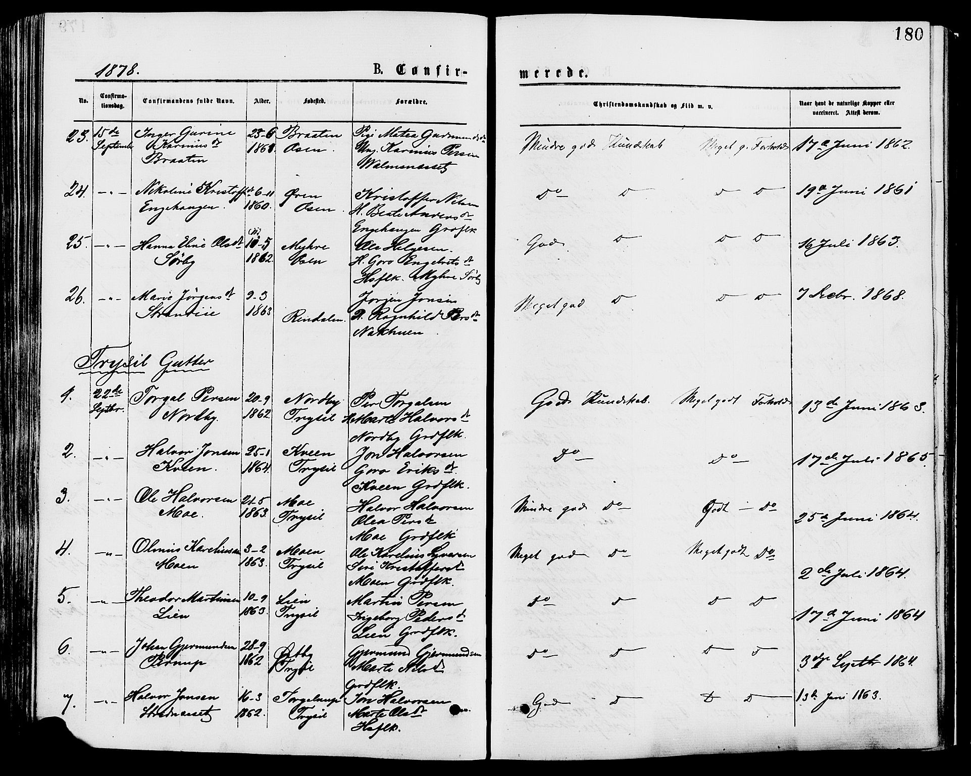 Trysil prestekontor, AV/SAH-PREST-046/H/Ha/Haa/L0007: Parish register (official) no. 7, 1874-1880, p. 180