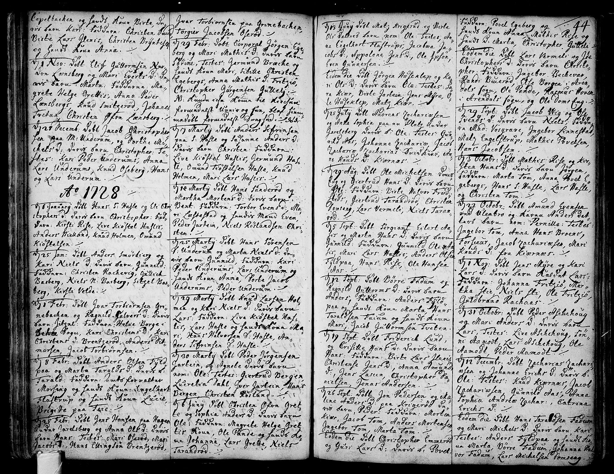 Sem kirkebøker, SAKO/A-5/F/Fa/L0001: Parish register (official) no. I 1, 1702-1763, p. 44