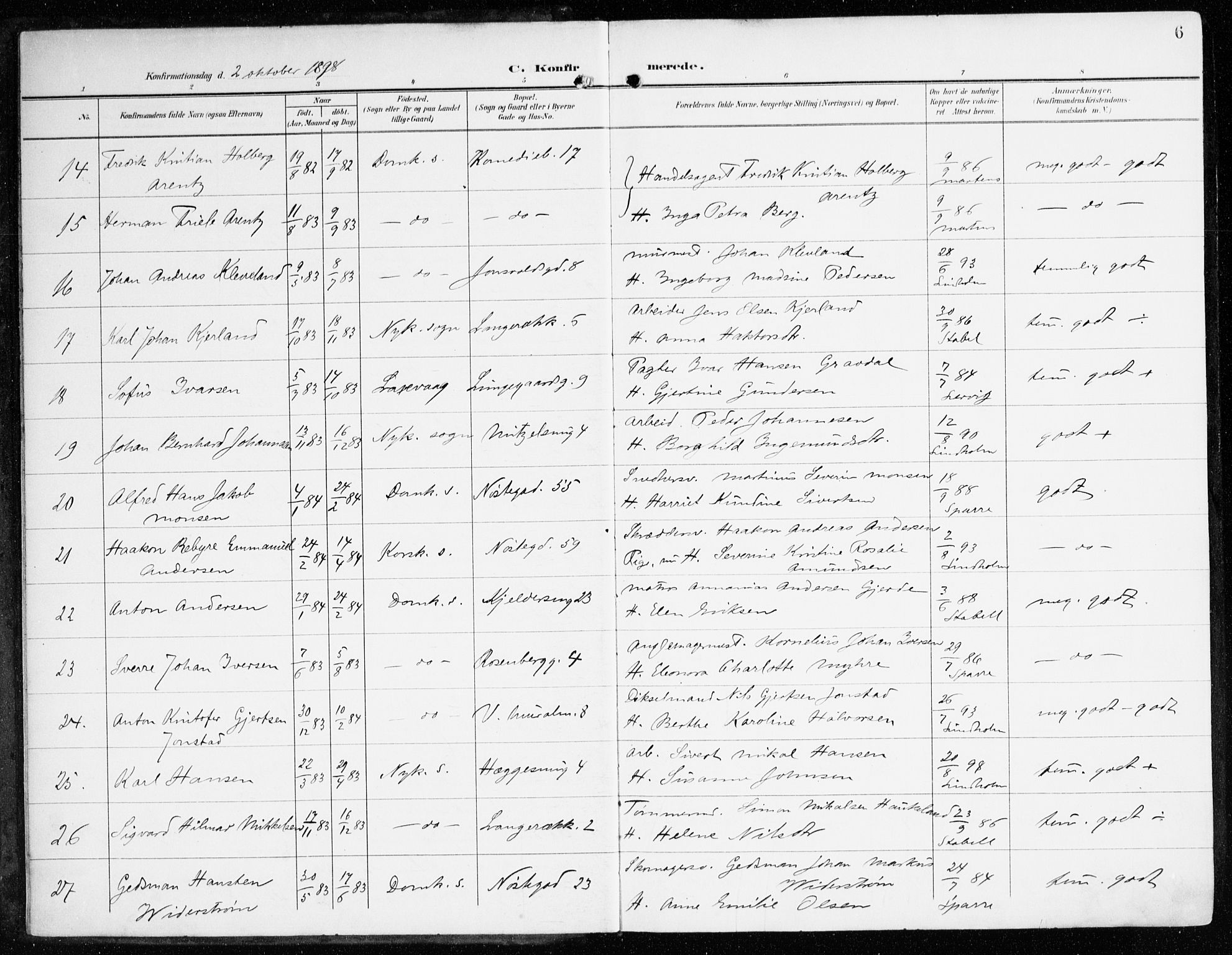 Domkirken sokneprestembete, AV/SAB-A-74801/H/Haa/L0031: Parish register (official) no. C 6, 1898-1915, p. 6