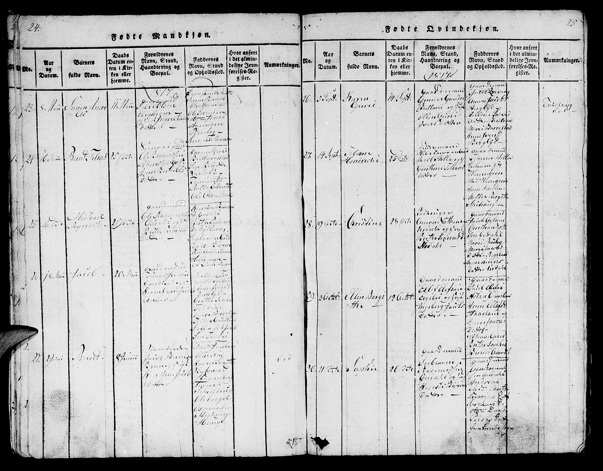 Sokndal sokneprestkontor, SAST/A-101808: Parish register (copy) no. B 1, 1815-1848, p. 24-25
