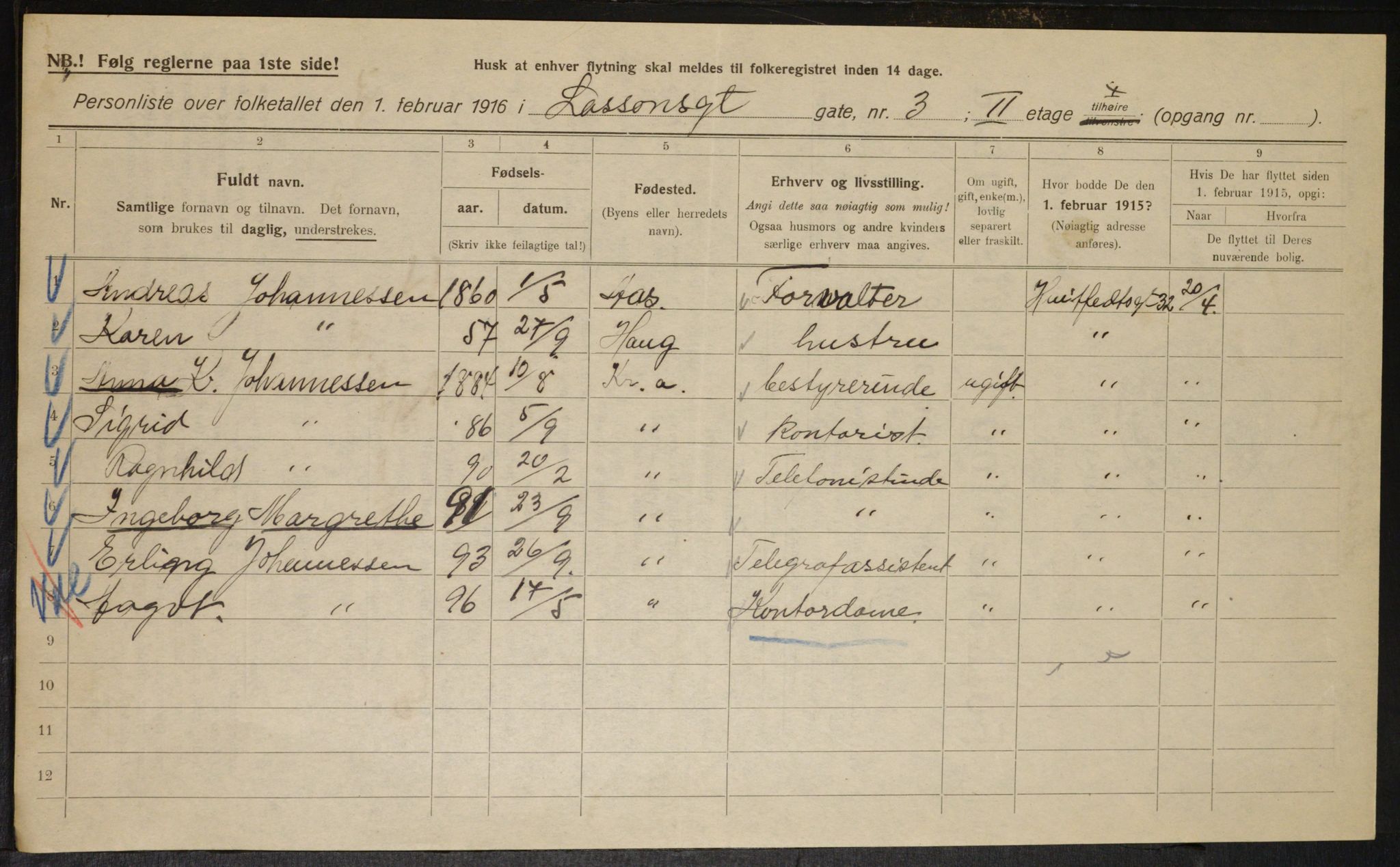 OBA, Municipal Census 1916 for Kristiania, 1916, p. 58539