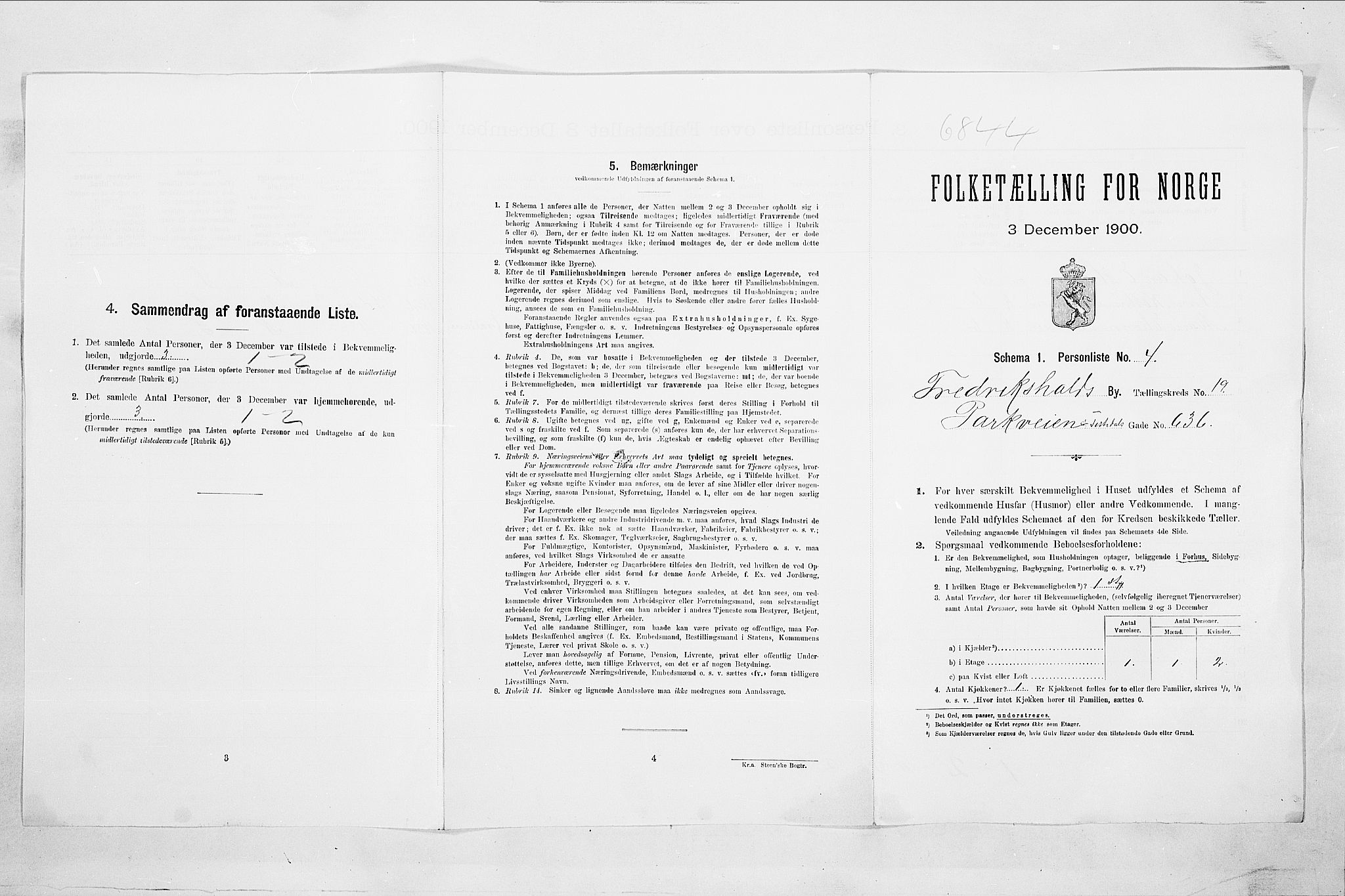 SAO, 1900 census for Fredrikshald, 1900