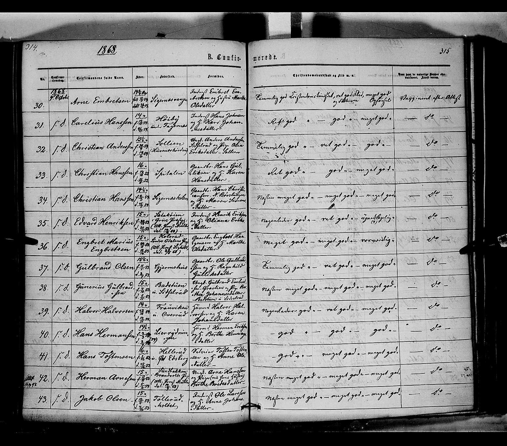 Vinger prestekontor, AV/SAH-PREST-024/H/Ha/Haa/L0011: Parish register (official) no. 11, 1862-1870, p. 315