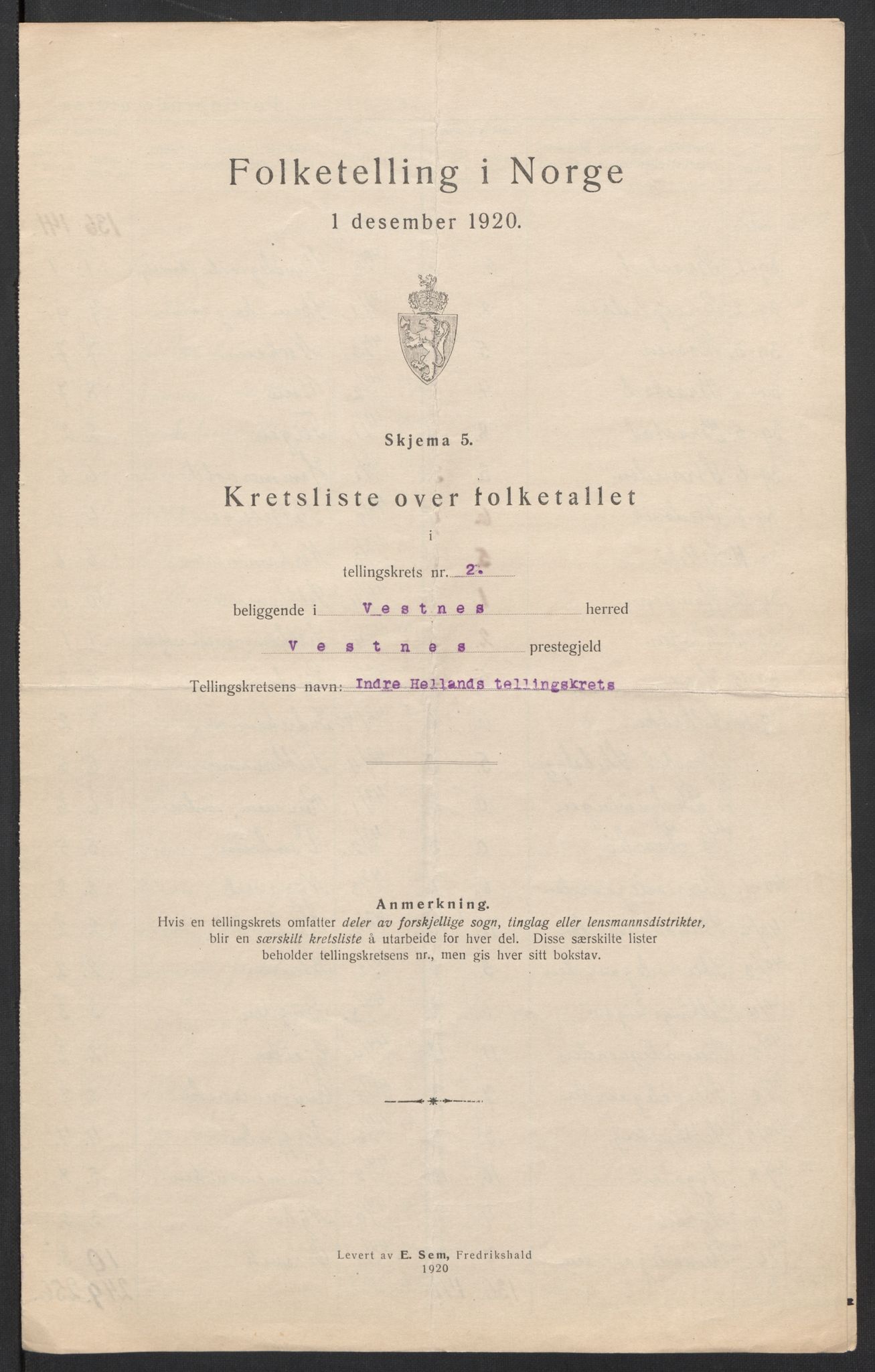 SAT, 1920 census for Vestnes, 1920, p. 10