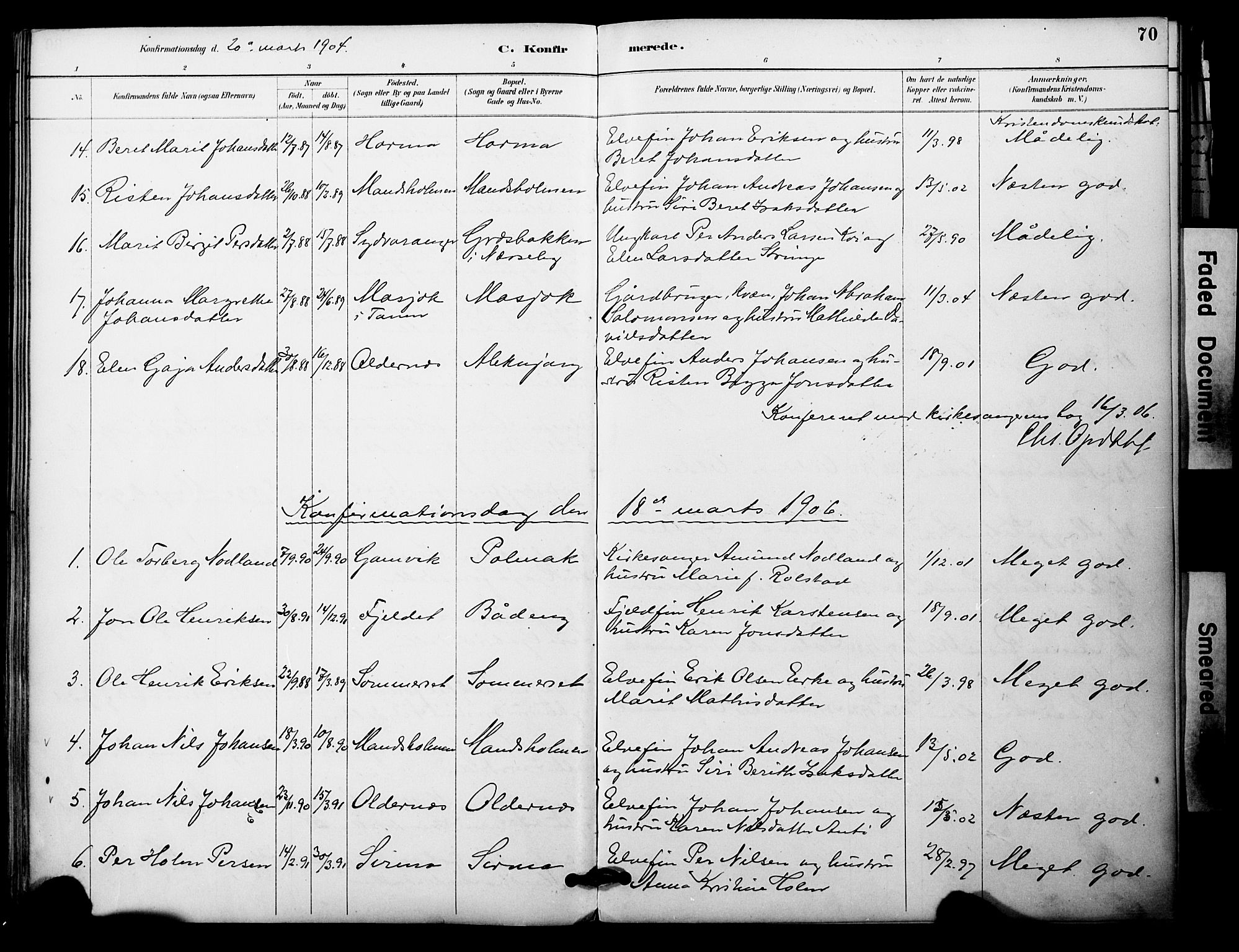 Nesseby sokneprestkontor, SATØ/S-1330/H/Ha/L0005kirke: Parish register (official) no. 5, 1885-1906, p. 70