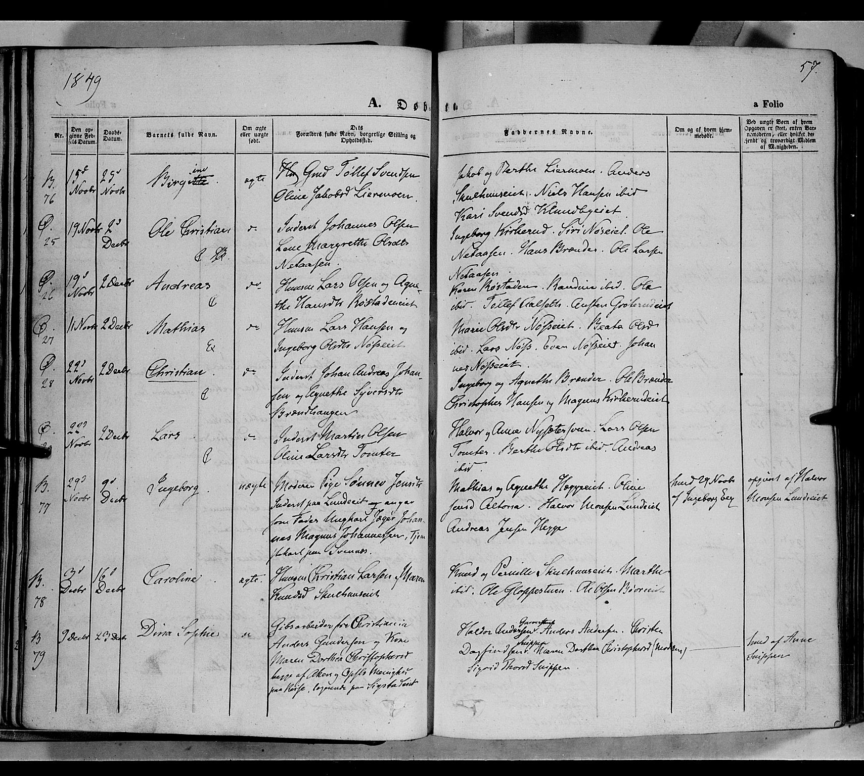 Biri prestekontor, SAH/PREST-096/H/Ha/Haa/L0005: Parish register (official) no. 5, 1843-1854, p. 57