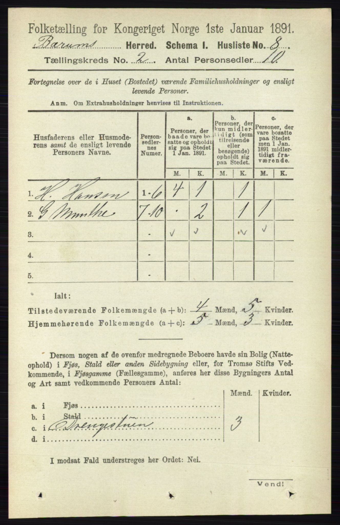 RA, 1891 census for 0219 Bærum, 1891, p. 958