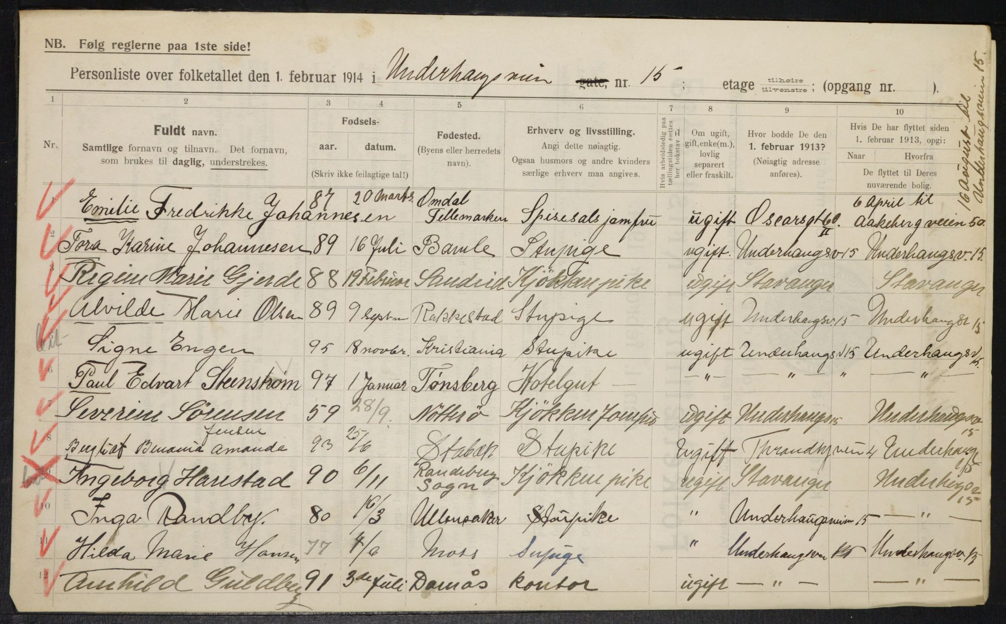 OBA, Municipal Census 1914 for Kristiania, 1914, p. 120958