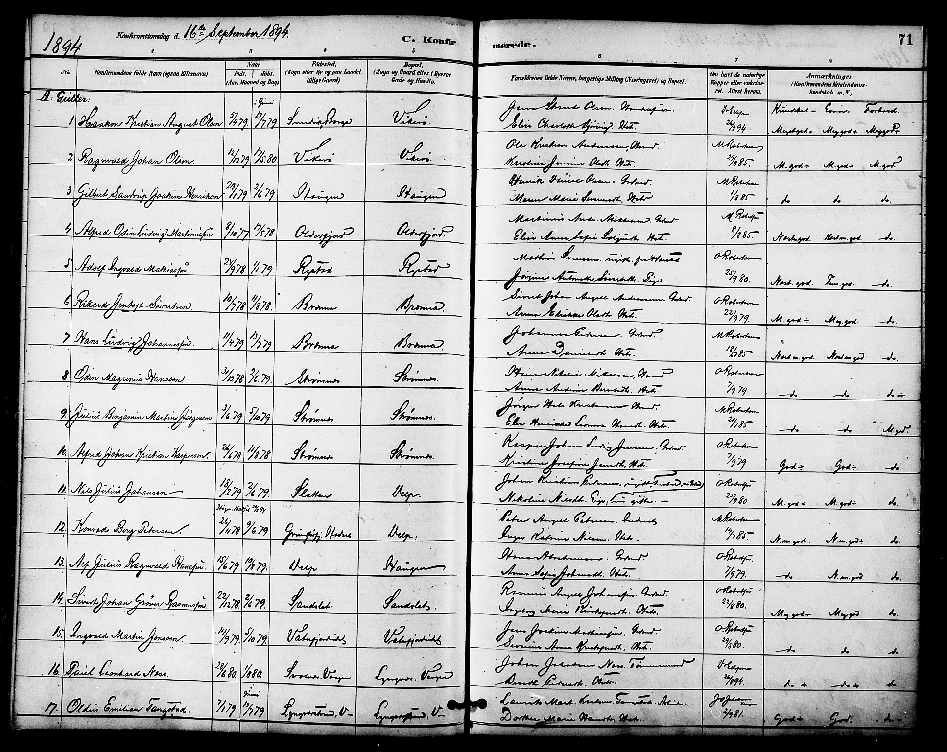 Ministerialprotokoller, klokkerbøker og fødselsregistre - Nordland, AV/SAT-A-1459/876/L1097: Parish register (official) no. 876A03, 1886-1896, p. 71