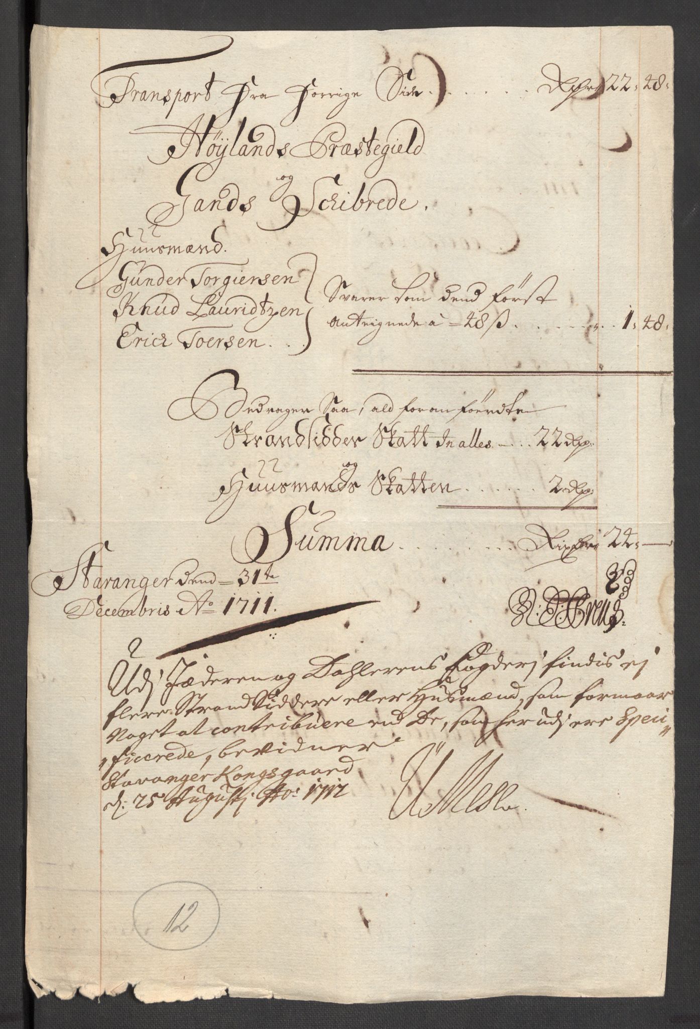 Rentekammeret inntil 1814, Reviderte regnskaper, Fogderegnskap, AV/RA-EA-4092/R46/L2735: Fogderegnskap Jæren og Dalane, 1711, p. 72