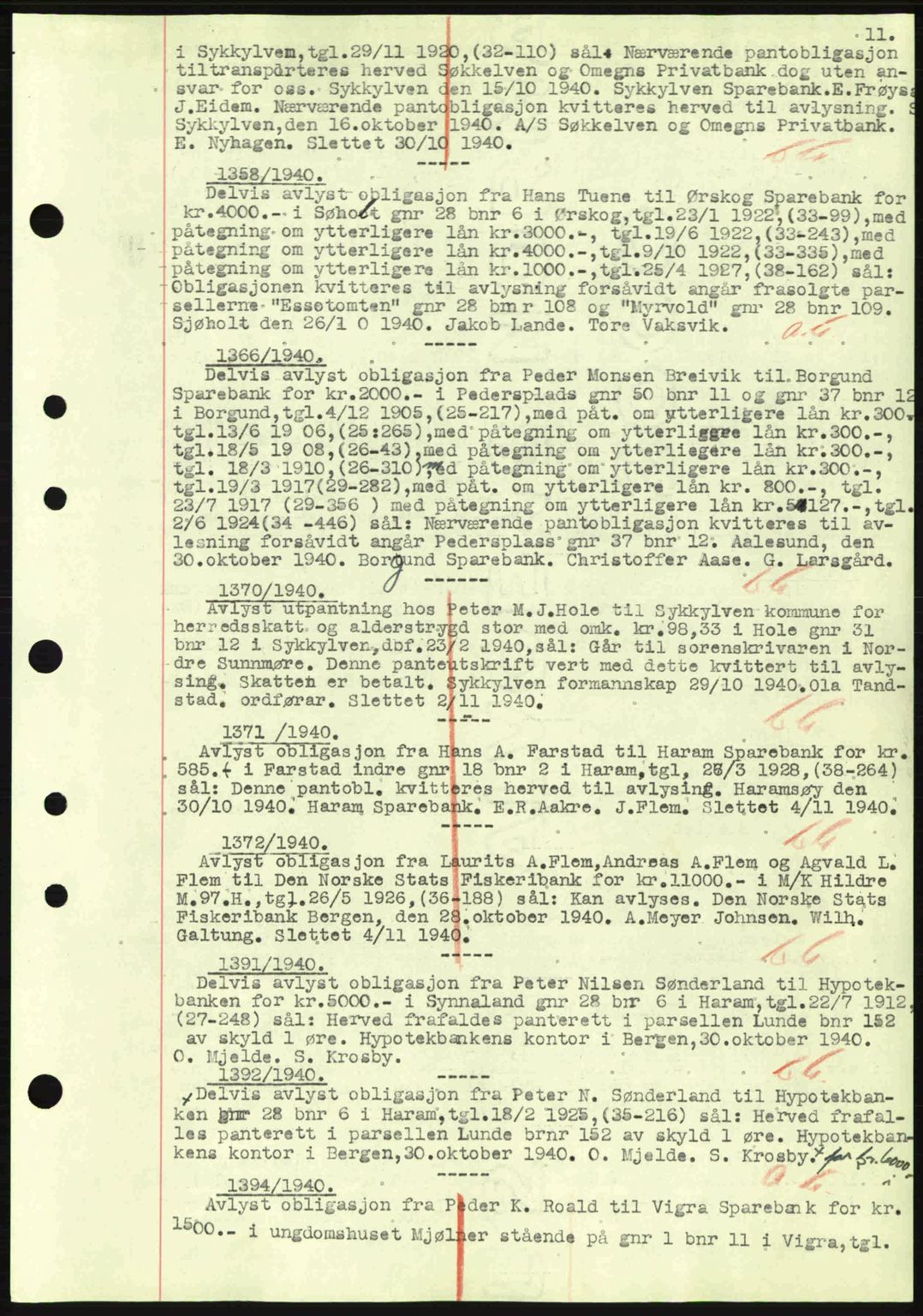 Nordre Sunnmøre sorenskriveri, SAT/A-0006/1/2/2C/2Ca: Mortgage book no. B1-6, 1938-1942, Diary no: : 1358/1940