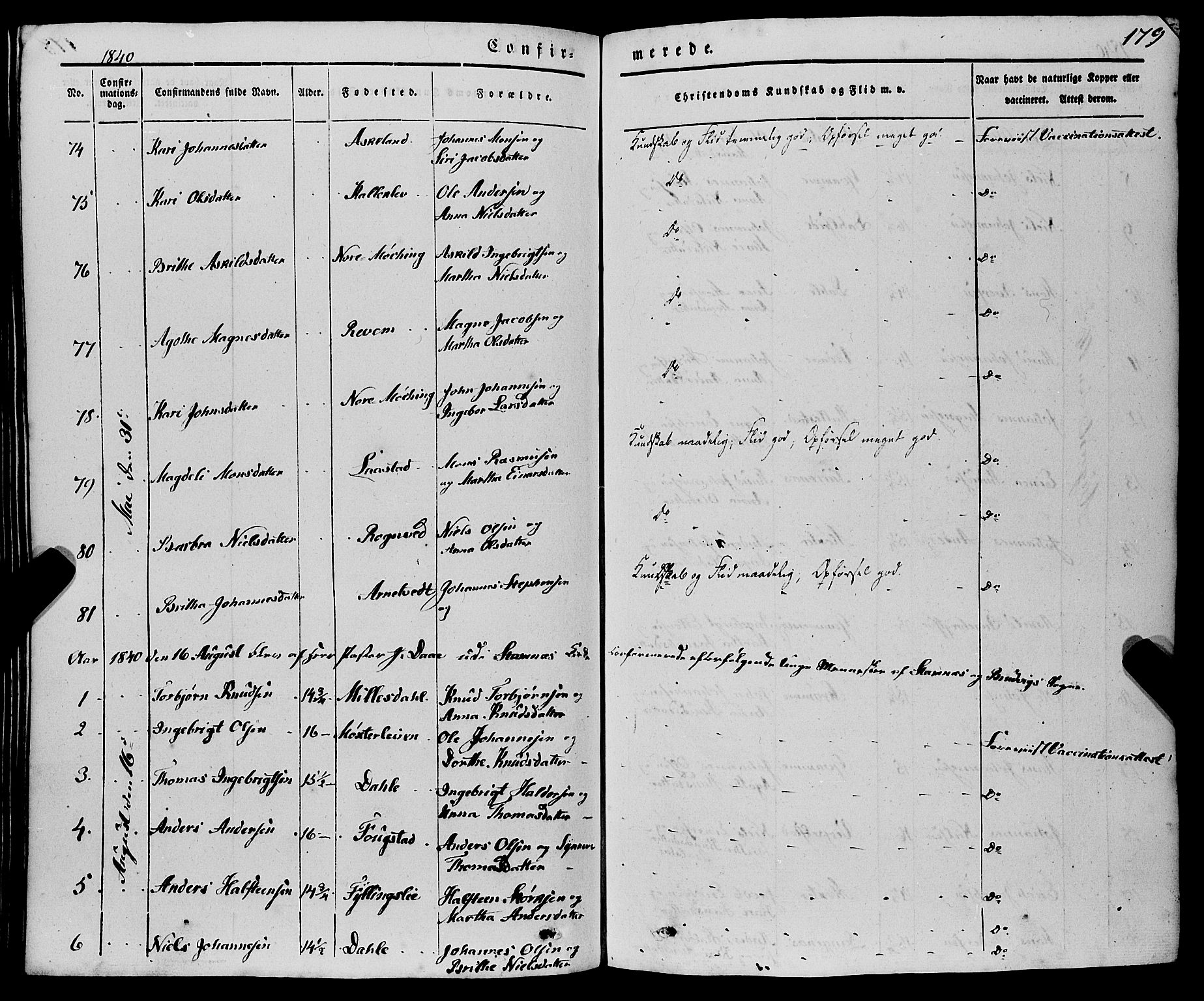 Haus sokneprestembete, AV/SAB-A-75601/H/Haa: Parish register (official) no. A 15, 1838-1847, p. 179