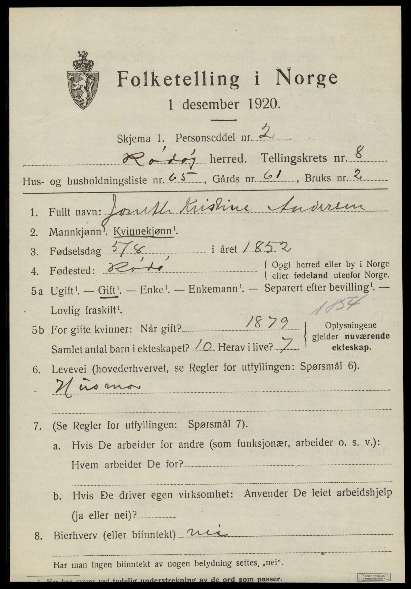 SAT, 1920 census for Rødøy, 1920, p. 5058