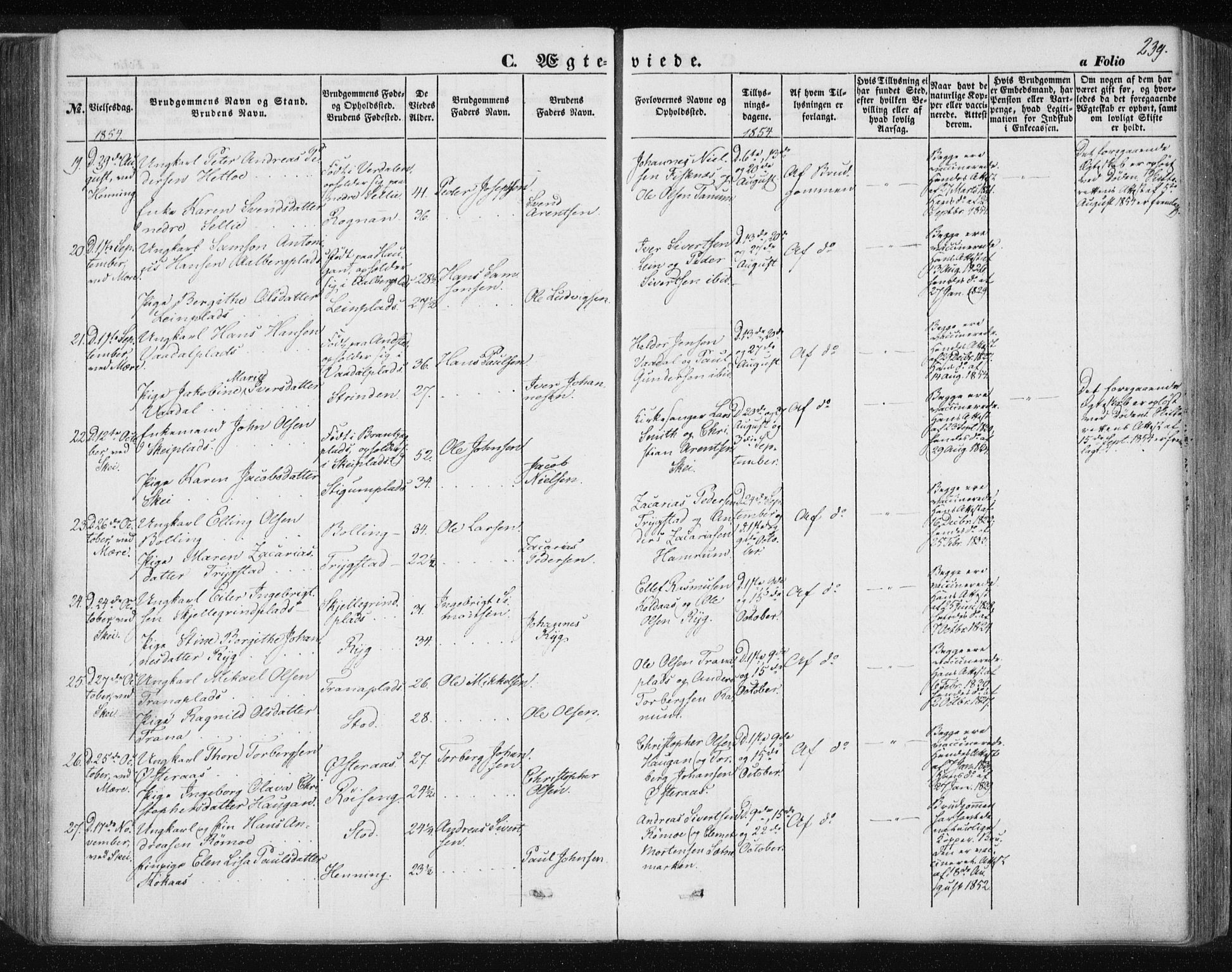 Ministerialprotokoller, klokkerbøker og fødselsregistre - Nord-Trøndelag, AV/SAT-A-1458/735/L0342: Parish register (official) no. 735A07 /1, 1849-1862, p. 239