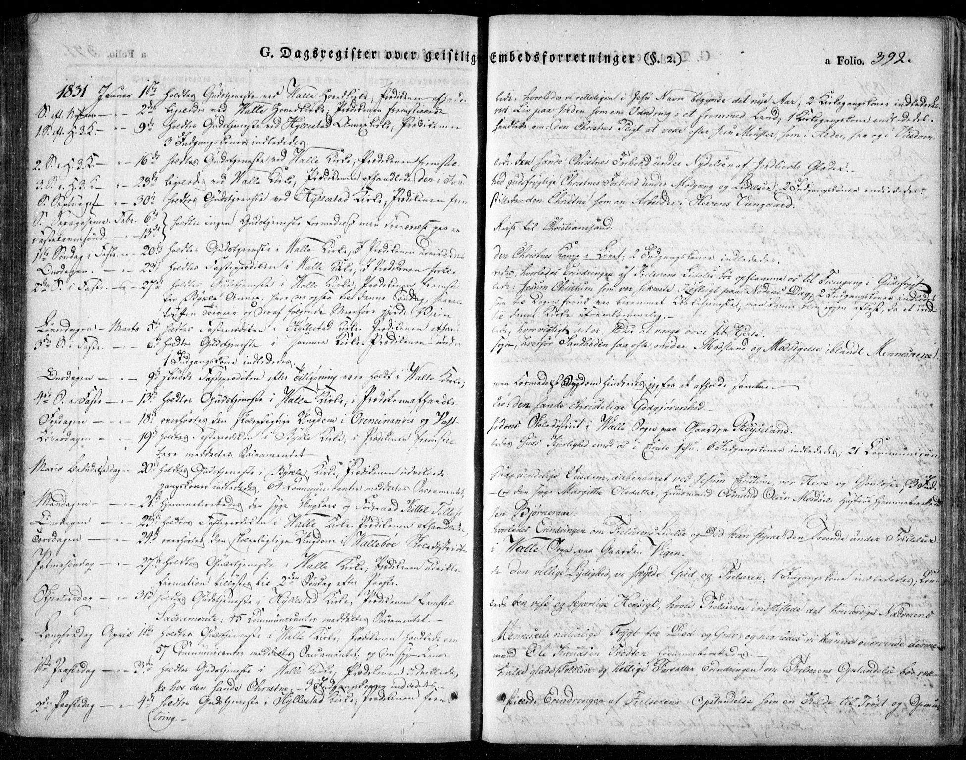 Valle sokneprestkontor, AV/SAK-1111-0044/F/Fa/Fac/L0006: Parish register (official) no. A 6, 1831-1853, p. 392