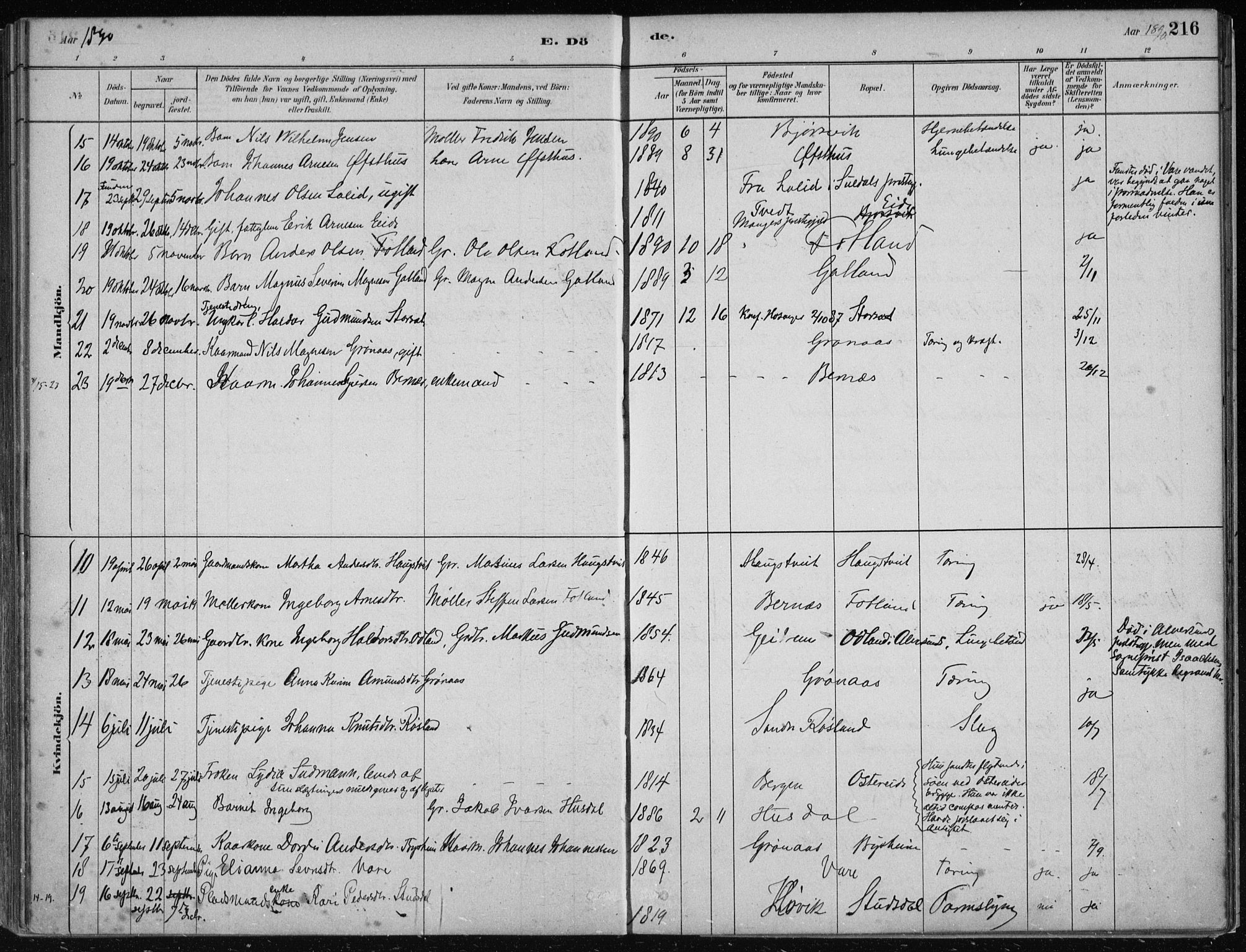 Hosanger sokneprestembete, AV/SAB-A-75801/H/Haa: Parish register (official) no. B  1, 1880-1896, p. 216