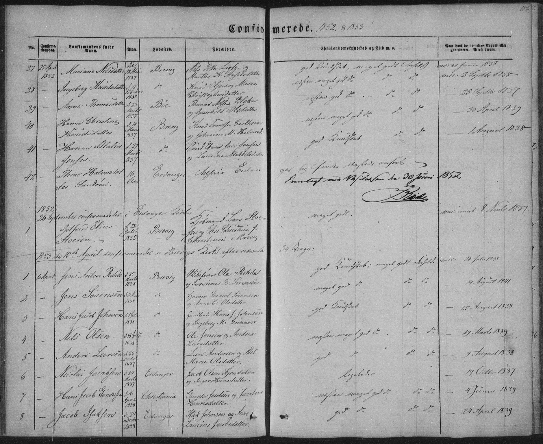 Brevik kirkebøker, SAKO/A-255/F/Fa/L0005: Parish register (official) no. 5, 1847-1865, p. 156