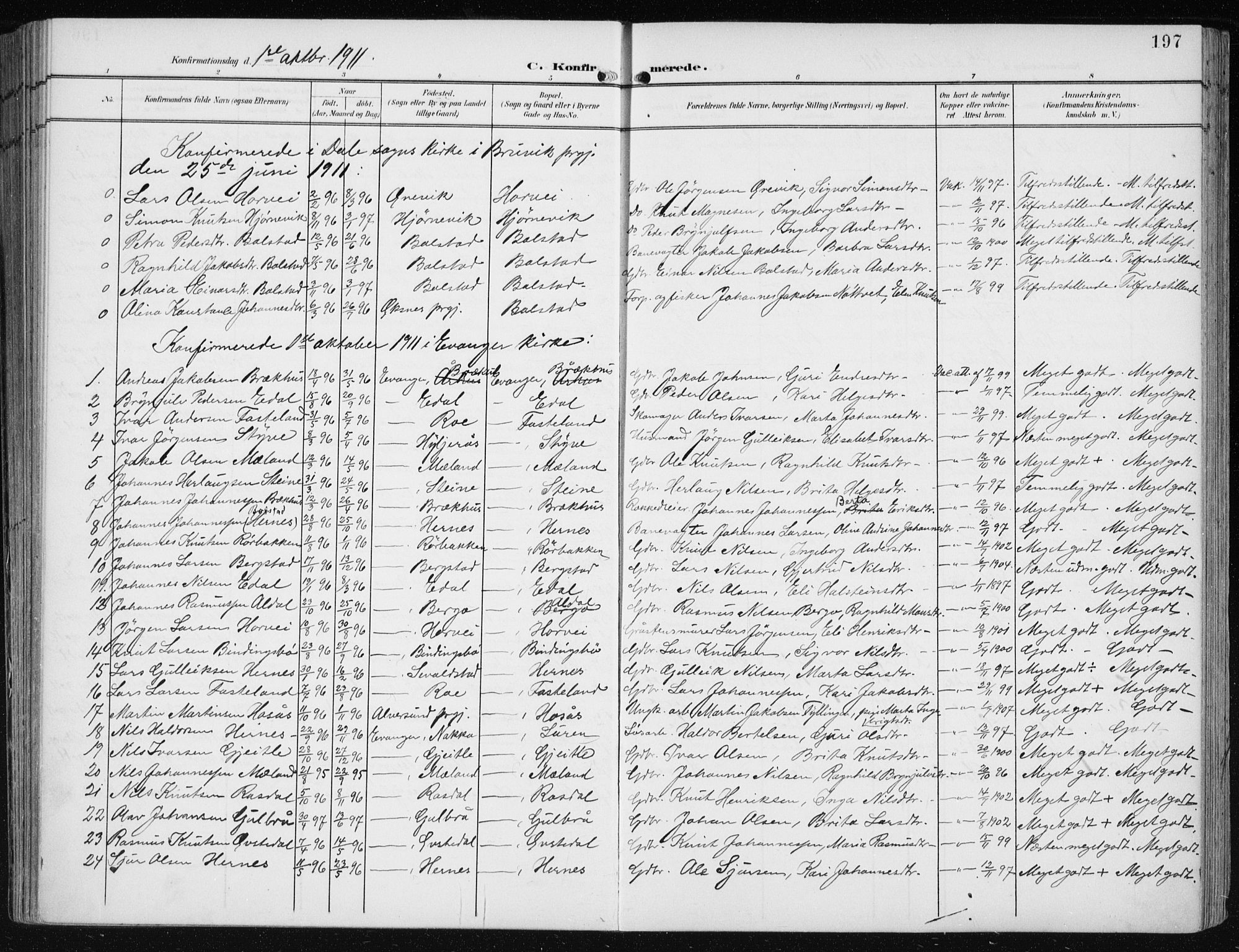 Evanger sokneprestembete, SAB/A-99924: Parish register (official) no. A  3, 1900-1930, p. 197