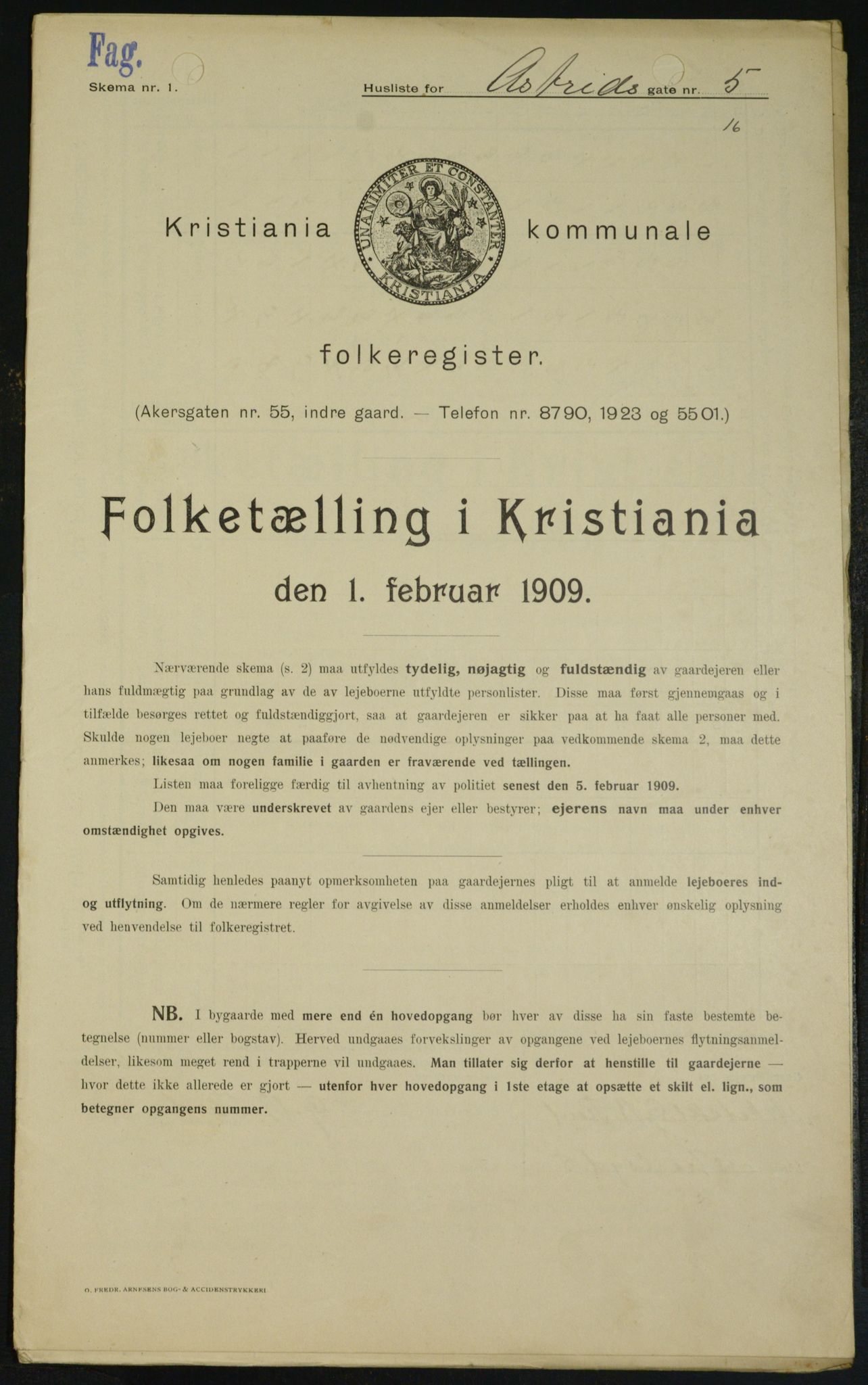 OBA, Municipal Census 1909 for Kristiania, 1909, p. 15580