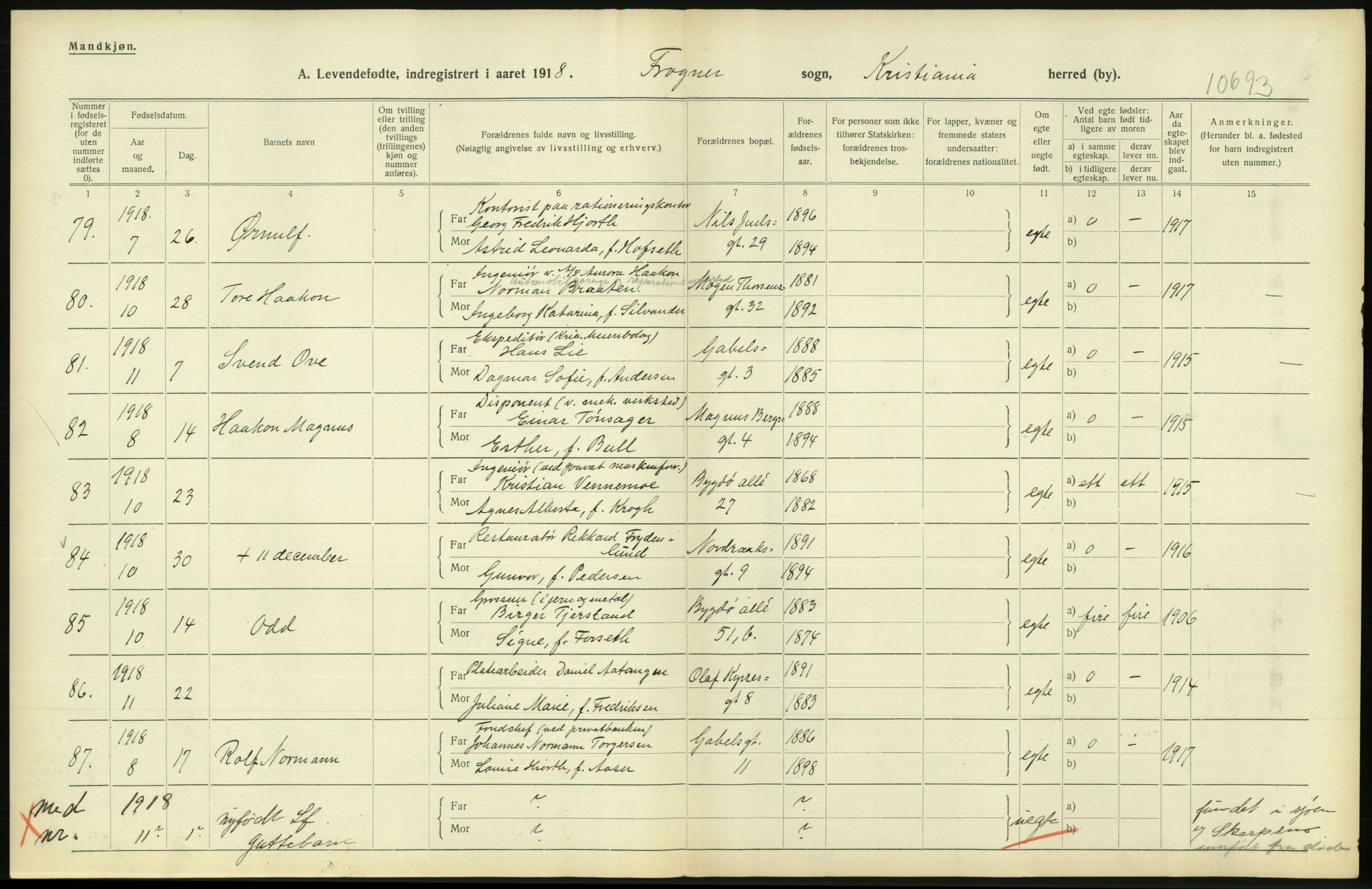 Statistisk sentralbyrå, Sosiodemografiske emner, Befolkning, AV/RA-S-2228/D/Df/Dfb/Dfbh/L0008: Kristiania: Levendefødte menn og kvinner., 1918, p. 700