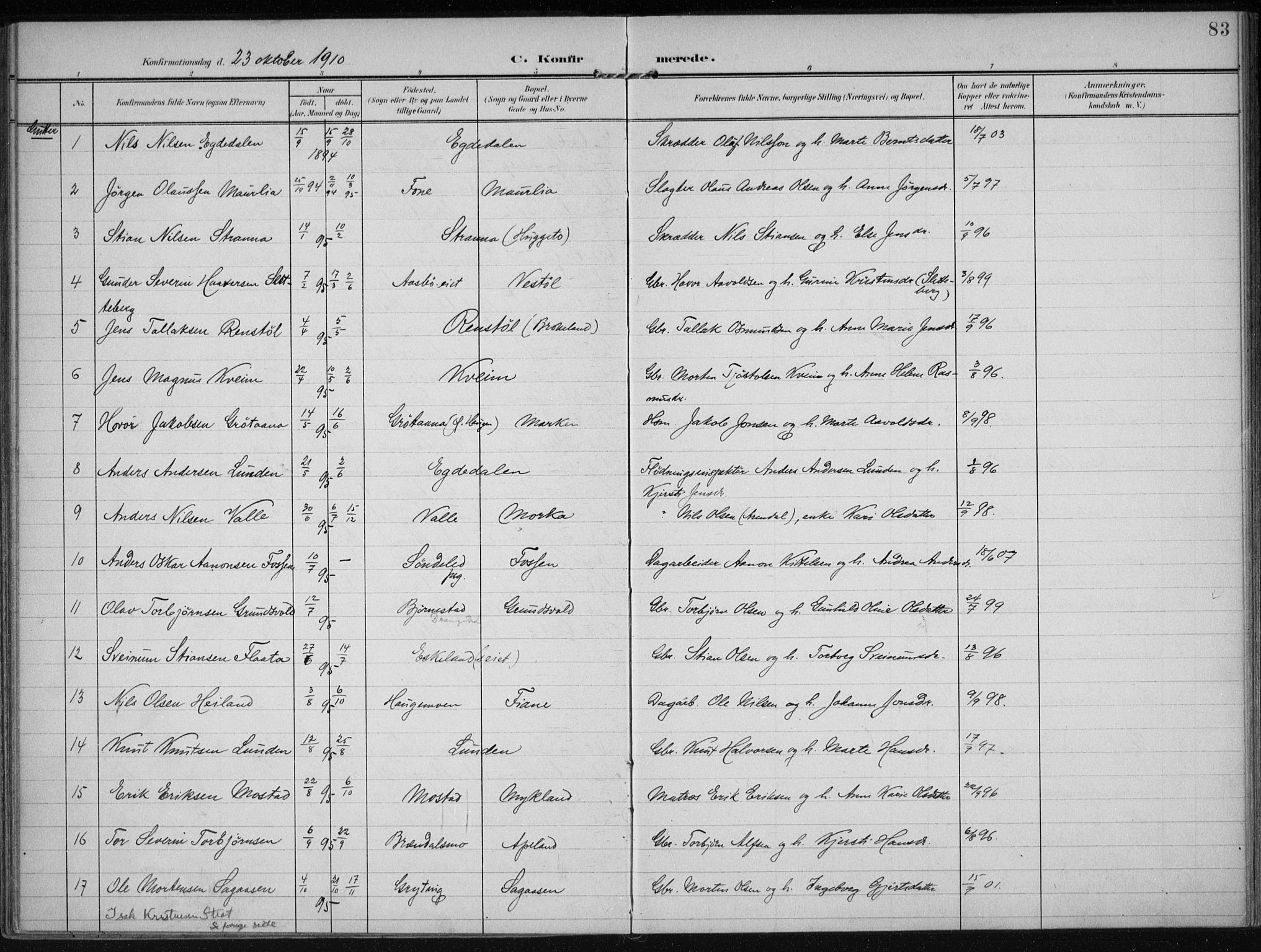 Gjerstad sokneprestkontor, SAK/1111-0014/F/Fa/Faa/L0011: Parish register (official) no. A 11, 1903-1914, p. 83