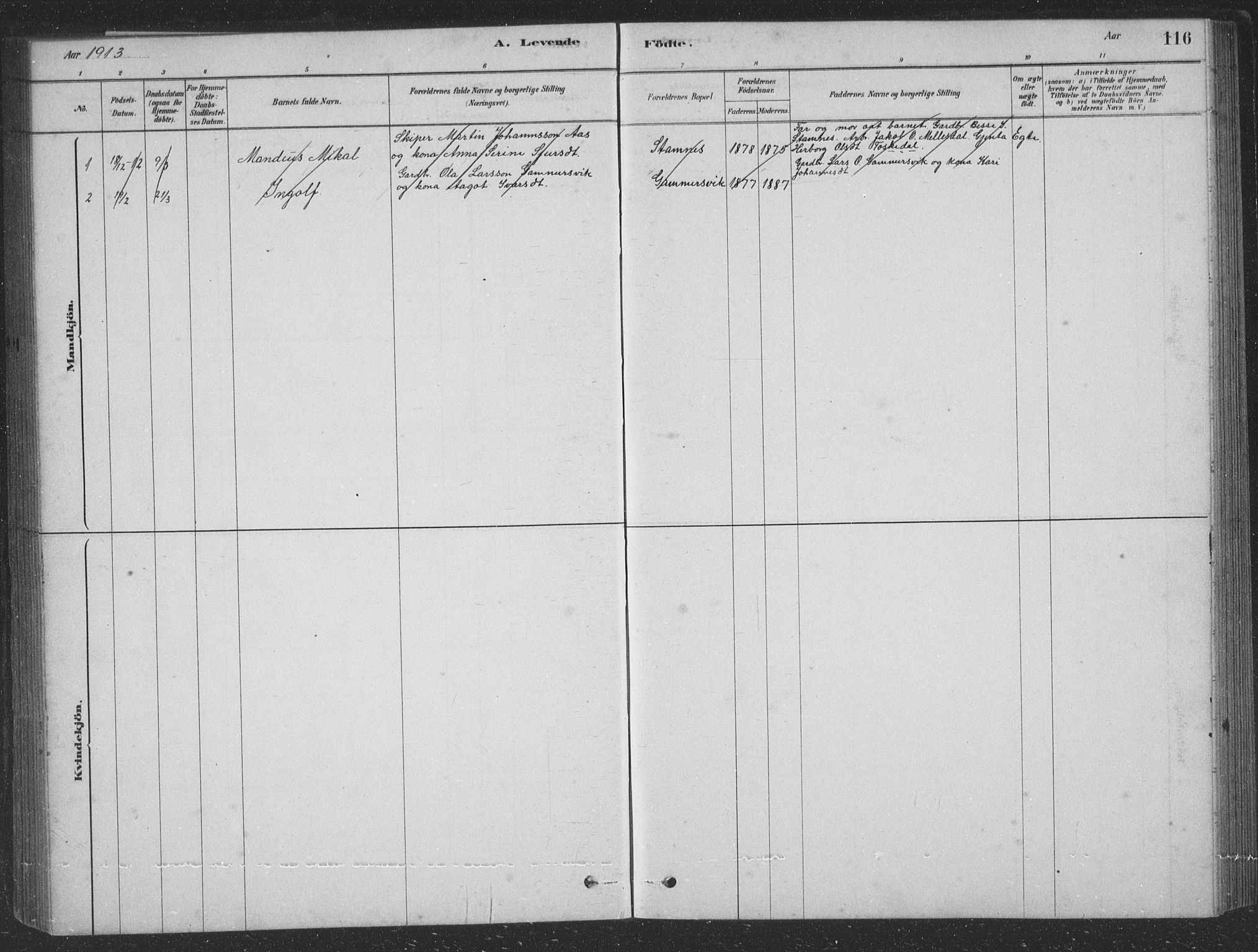Vaksdal Sokneprestembete, SAB/A-78901/H/Hab: Parish register (copy) no. D 1, 1878-1939, p. 116