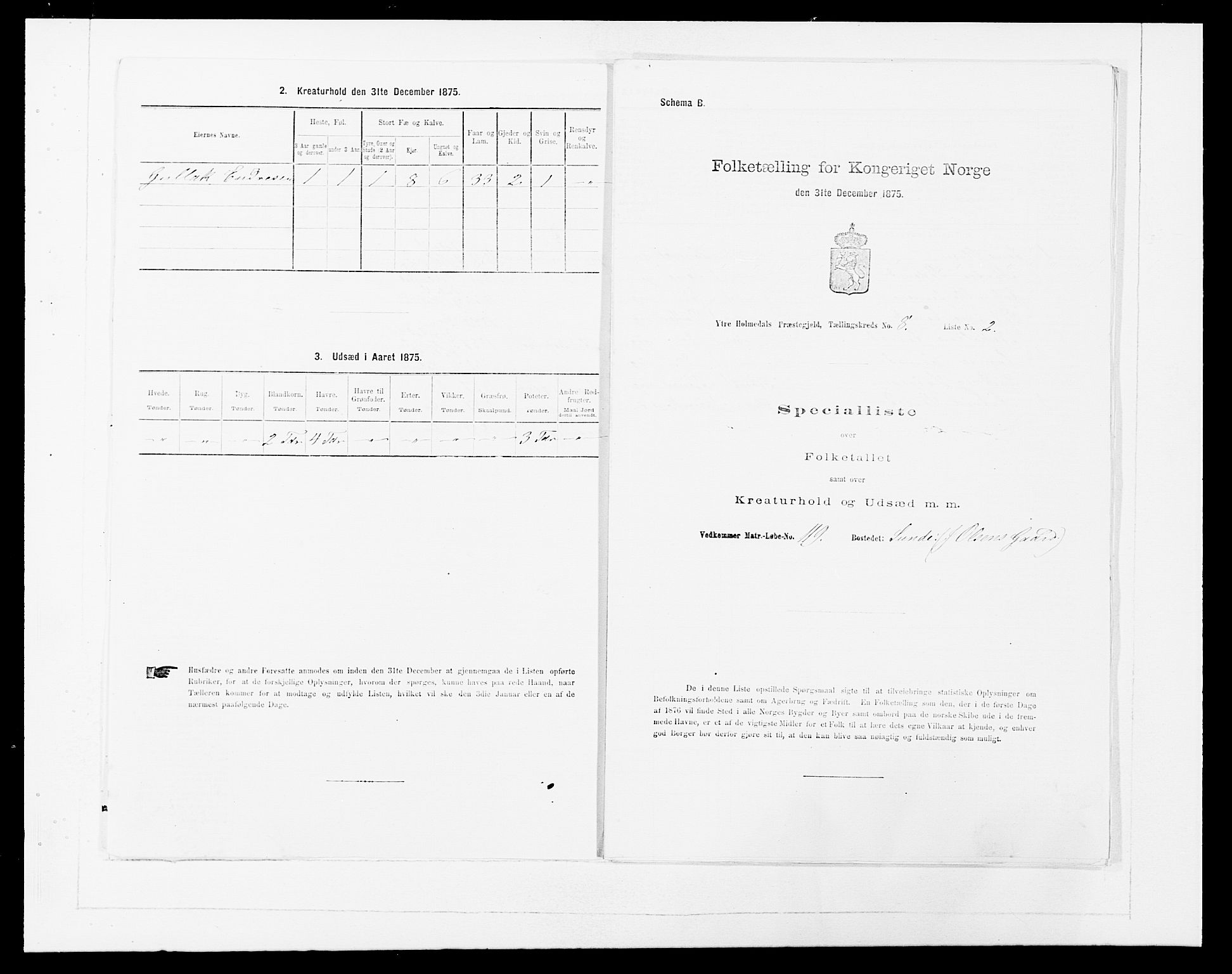 SAB, 1875 census for 1429P Ytre Holmedal, 1875, p. 516