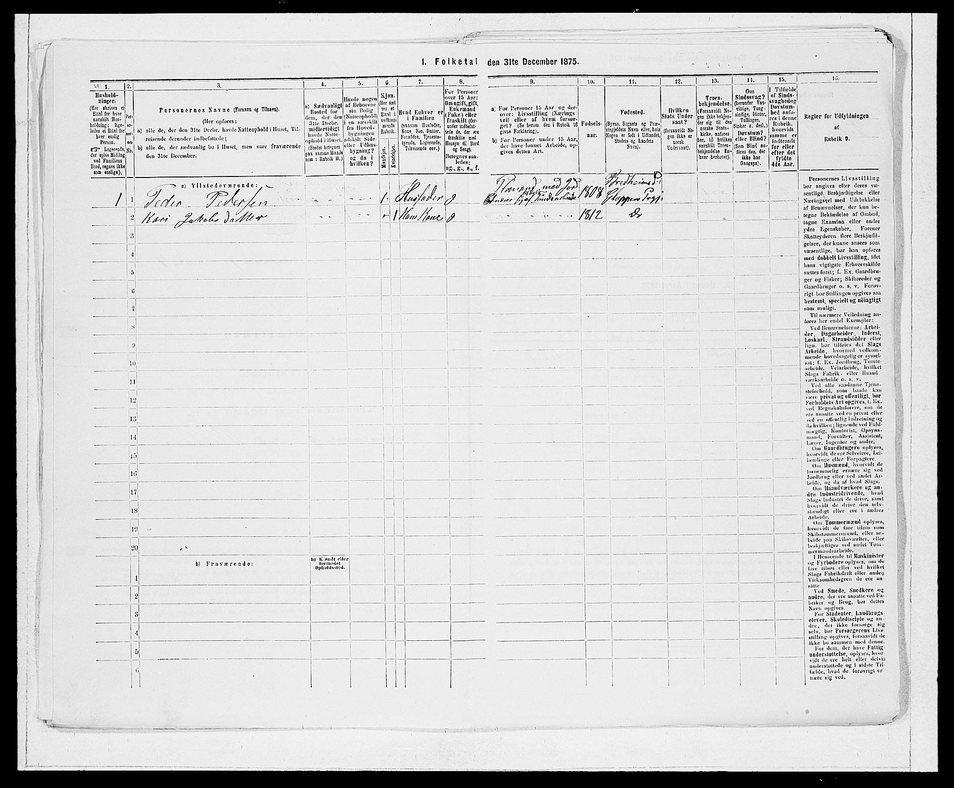 SAB, 1875 Census for 1445P Gloppen, 1875, p. 958