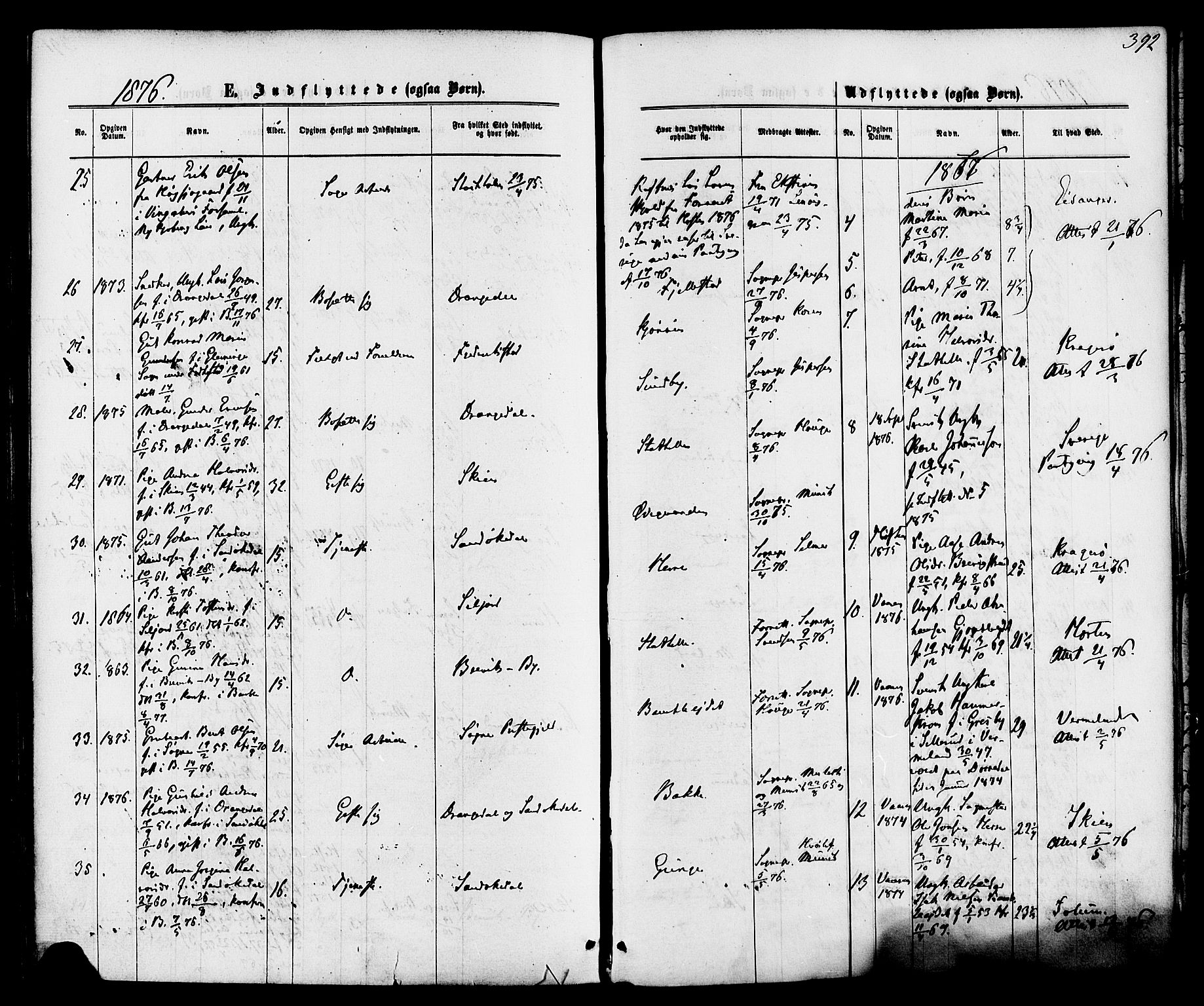 Bamble kirkebøker, SAKO/A-253/F/Fa/L0006: Parish register (official) no. I 6, 1869-1877, p. 392