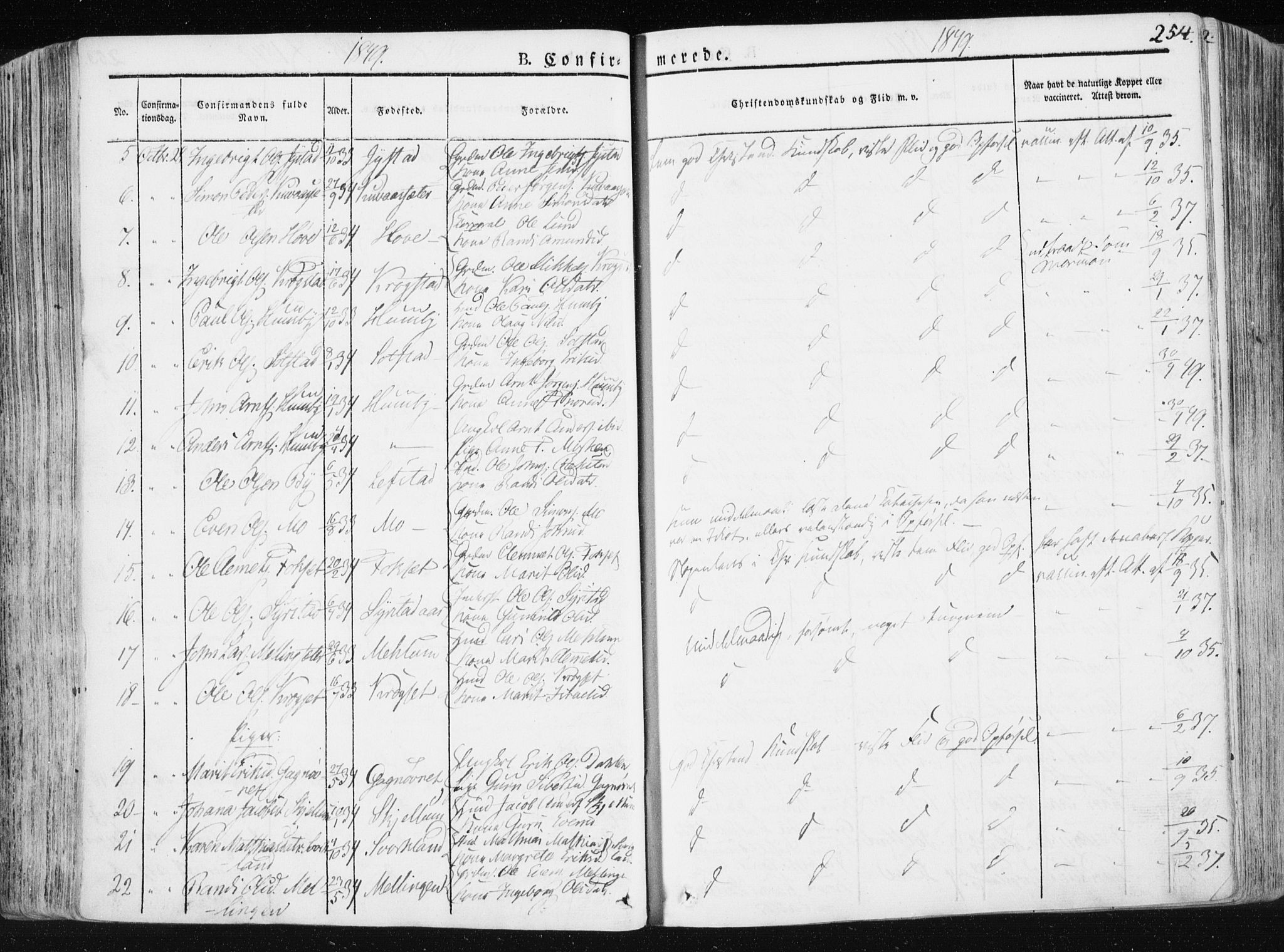 Ministerialprotokoller, klokkerbøker og fødselsregistre - Sør-Trøndelag, AV/SAT-A-1456/665/L0771: Parish register (official) no. 665A06, 1830-1856, p. 254