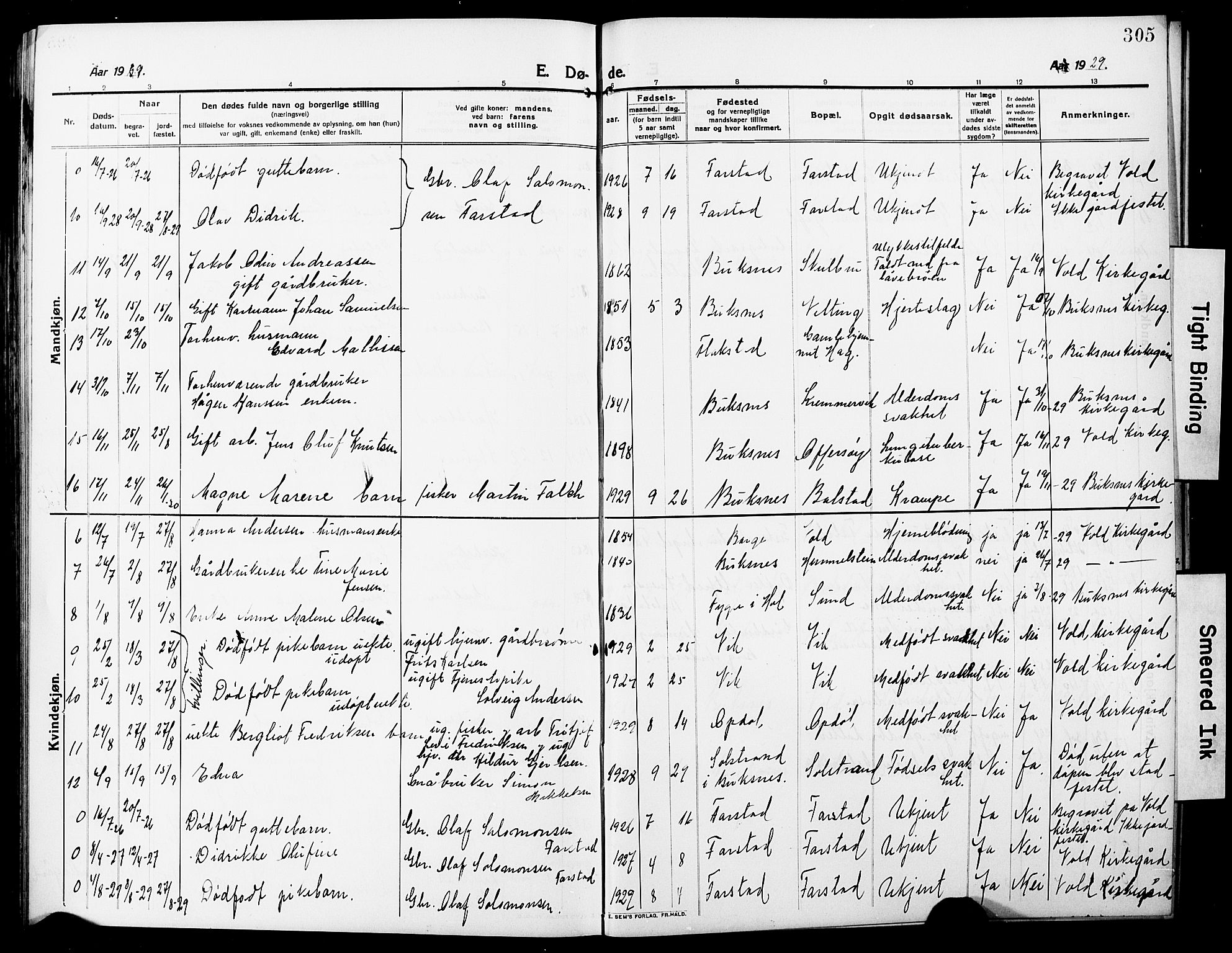 Ministerialprotokoller, klokkerbøker og fødselsregistre - Nordland, AV/SAT-A-1459/881/L1169: Parish register (copy) no. 881C06, 1912-1930, p. 305