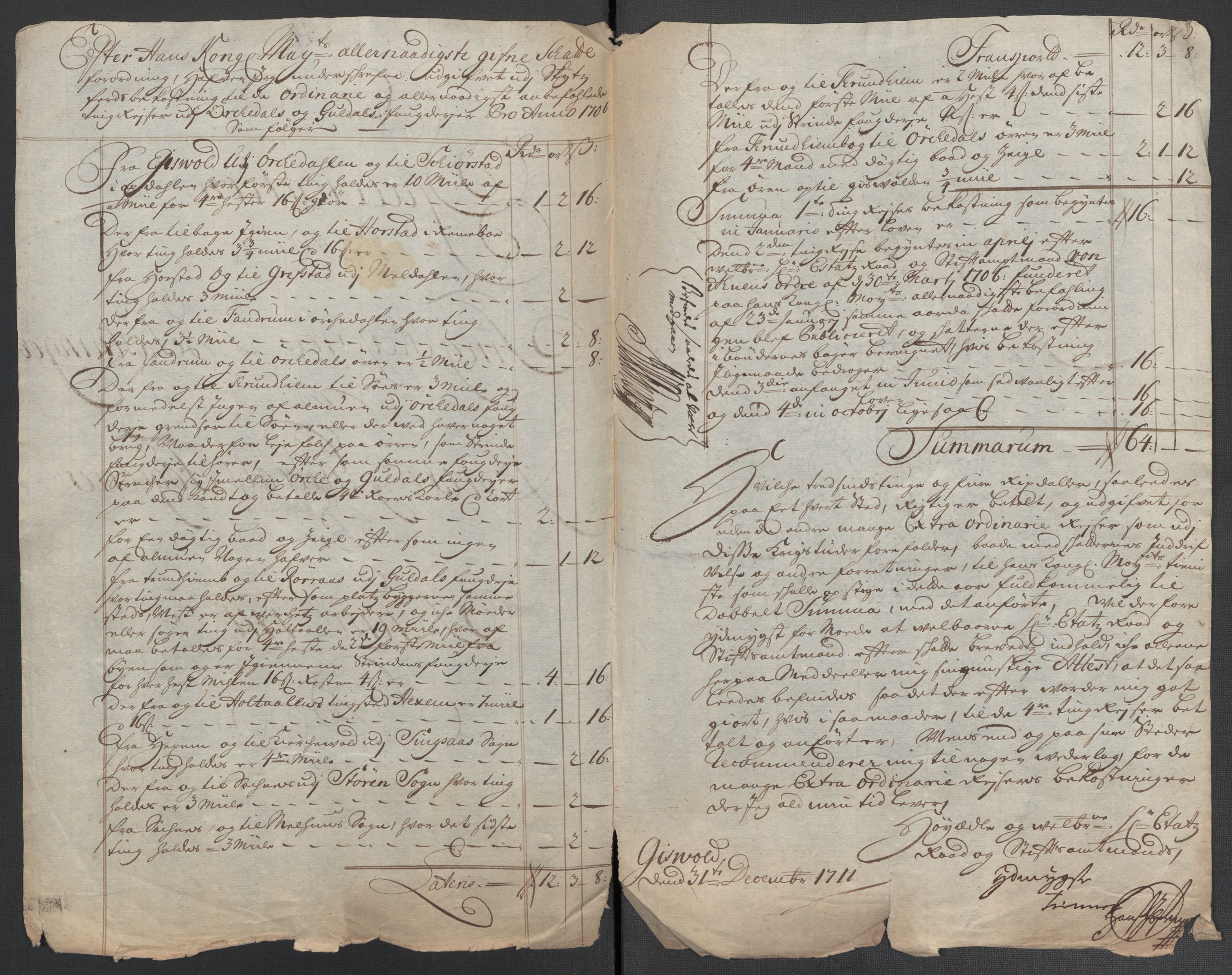 Rentekammeret inntil 1814, Reviderte regnskaper, Fogderegnskap, RA/EA-4092/R60/L3962: Fogderegnskap Orkdal og Gauldal, 1711, p. 354