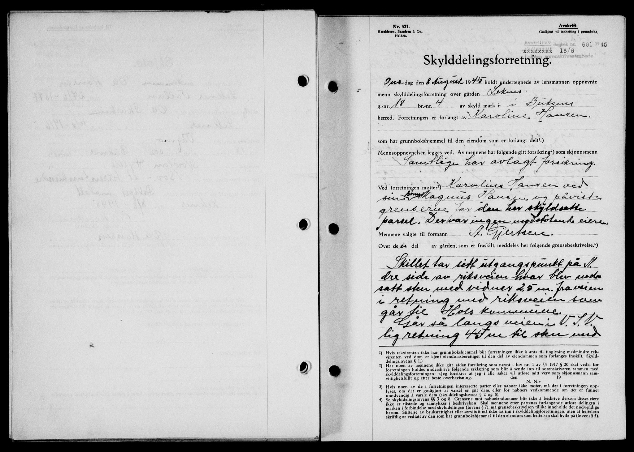 Lofoten sorenskriveri, SAT/A-0017/1/2/2C/L0013a: Mortgage book no. 13a, 1944-1946, Diary no: : 681/1945