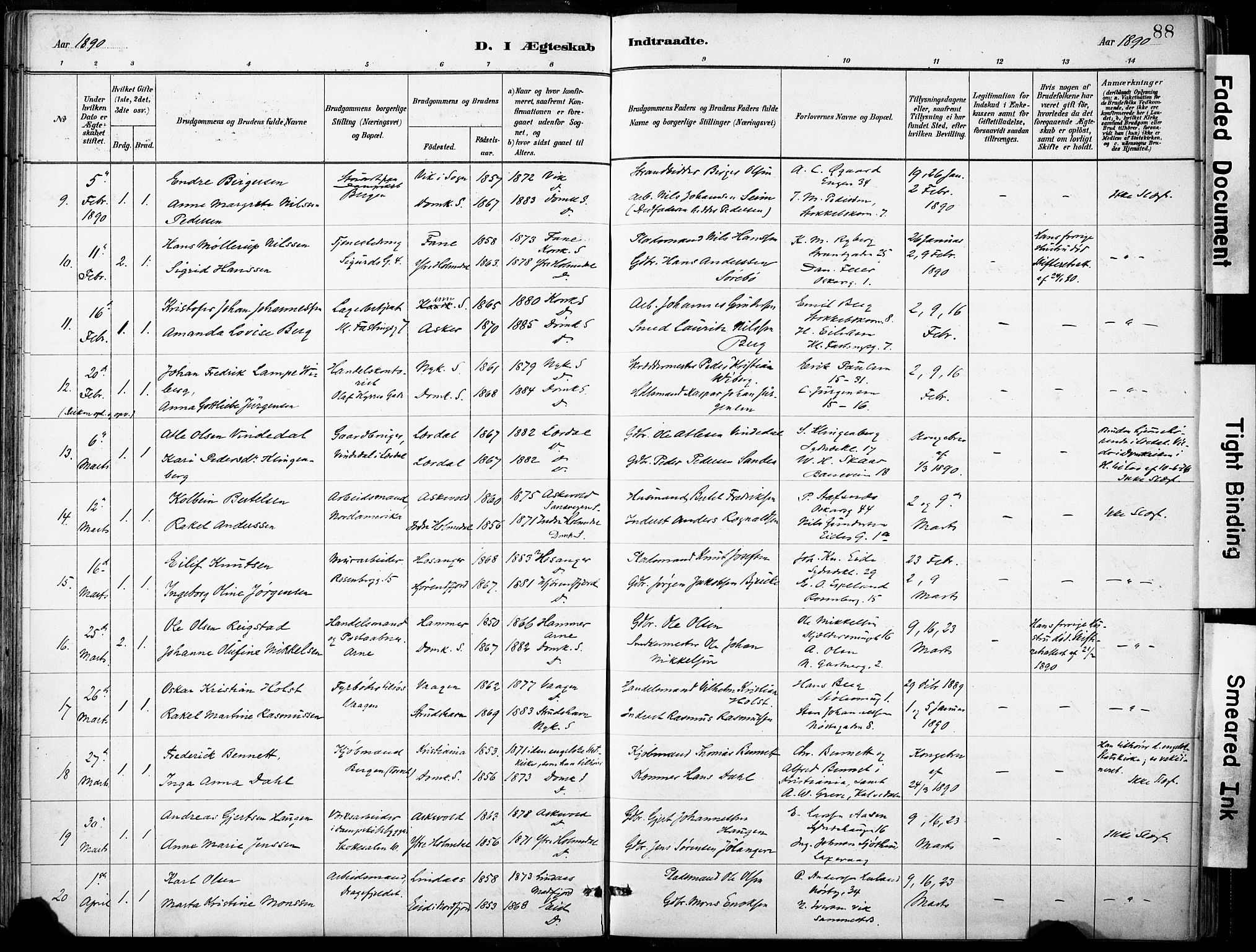 Domkirken sokneprestembete, SAB/A-74801/H/Haa/L0037: Parish register (official) no. D 4, 1880-1907, p. 88