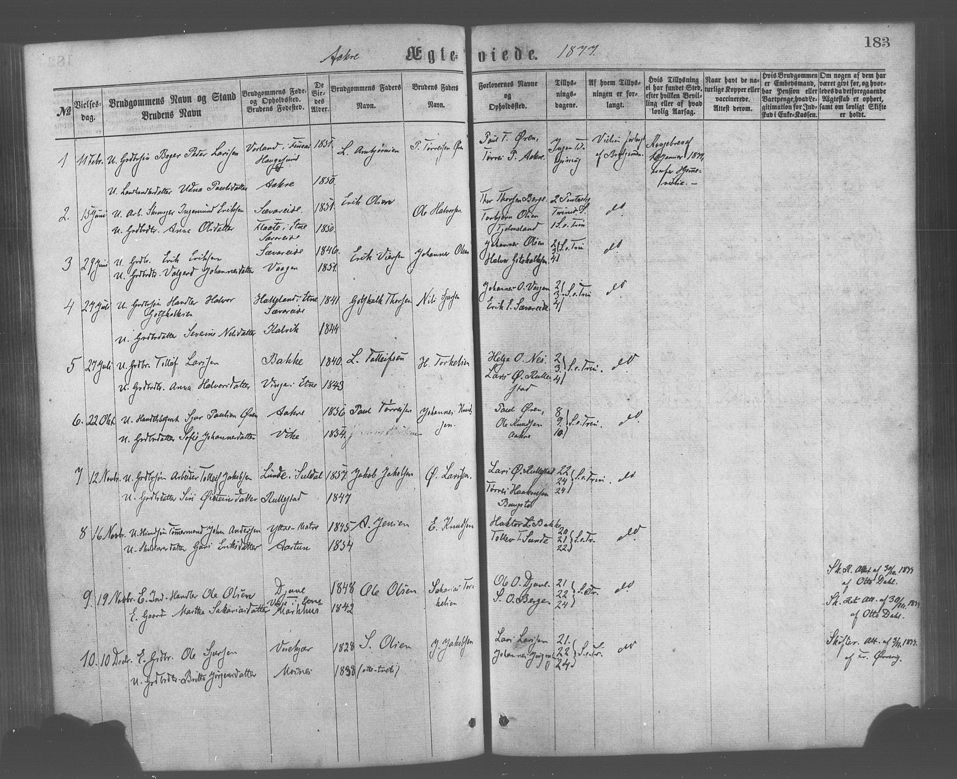 Skånevik sokneprestembete, AV/SAB-A-77801/H/Haa: Parish register (official) no. A 6, 1869-1878, p. 183