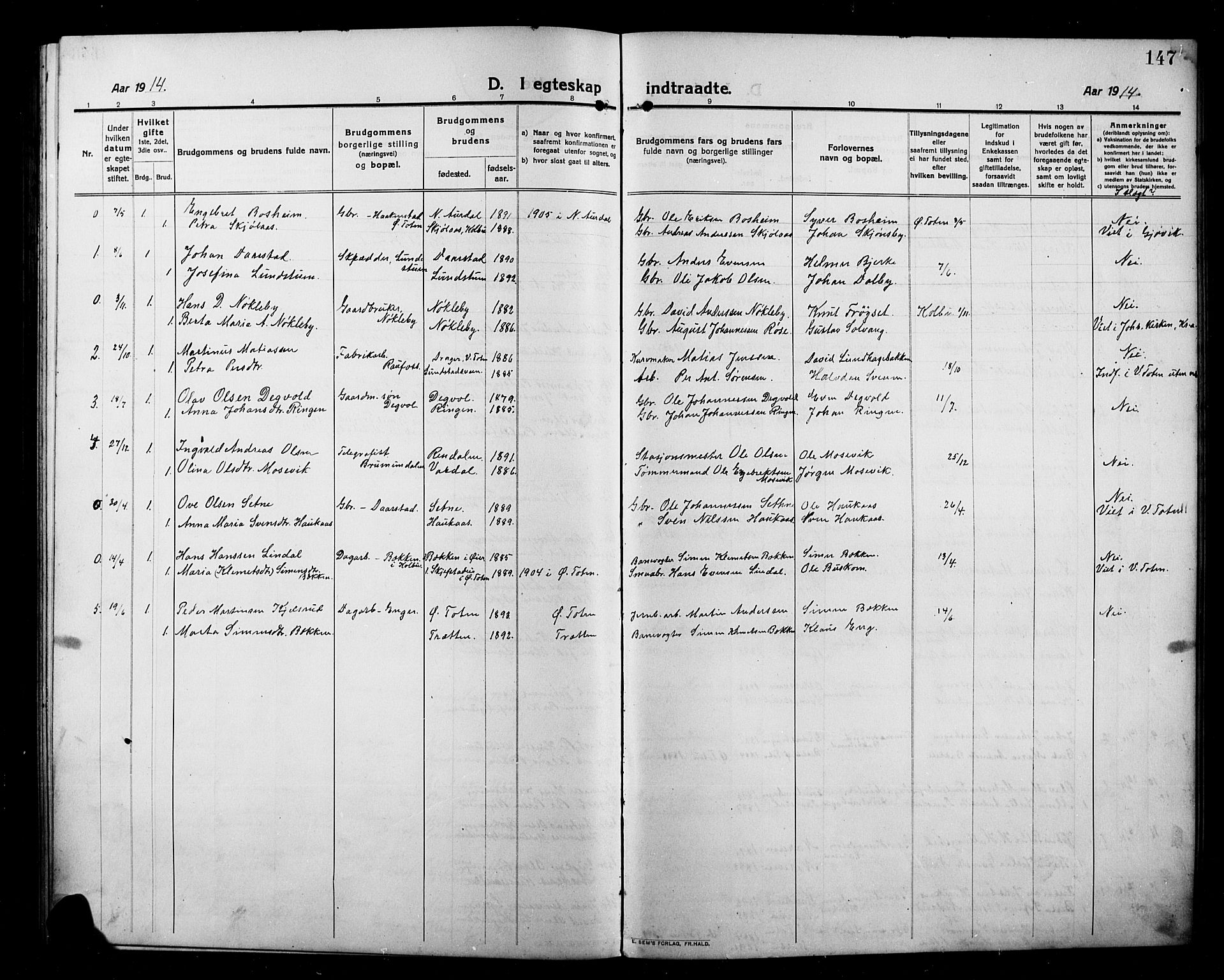 Kolbu prestekontor, SAH/PREST-110/H/Ha/Hab/L0001: Parish register (copy) no. 1, 1912-1925, p. 147