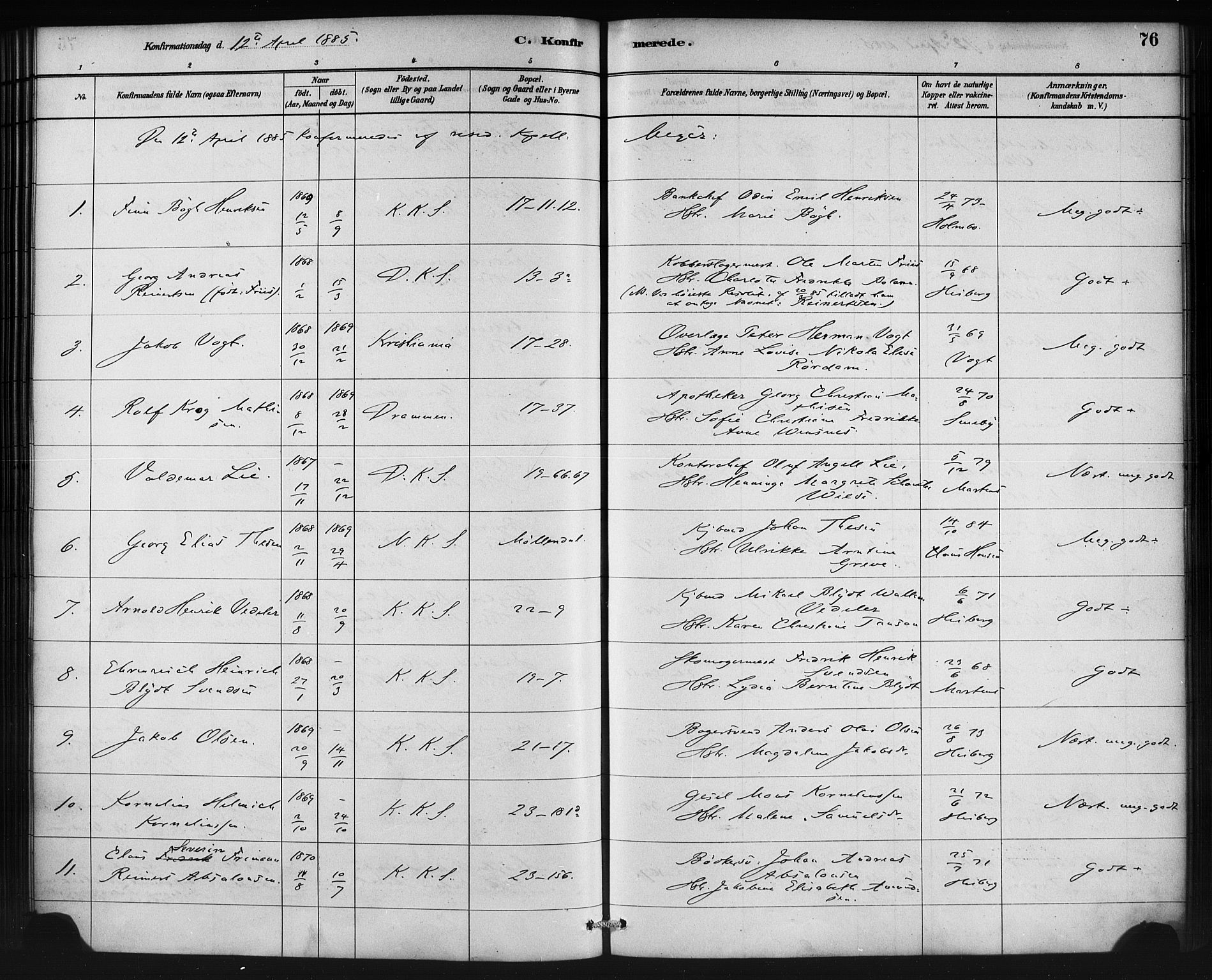 Korskirken sokneprestembete, SAB/A-76101/H/Haa/L0029: Parish register (official) no. C 5, 1880-1892, p. 76