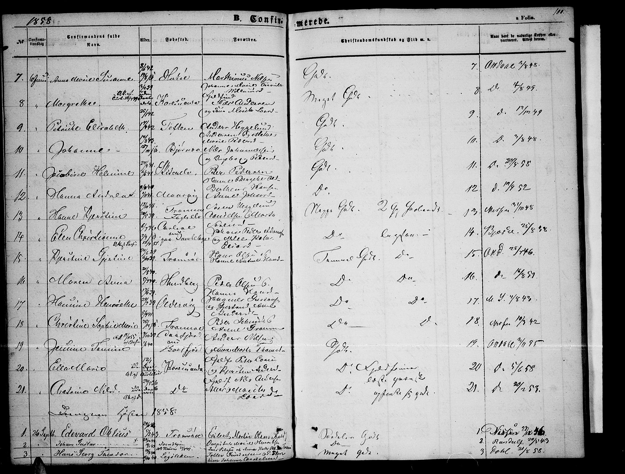 Tromsøysund sokneprestkontor, AV/SATØ-S-1304/G/Gb/L0001klokker: Parish register (copy) no. 1, 1857-1869, p. 100