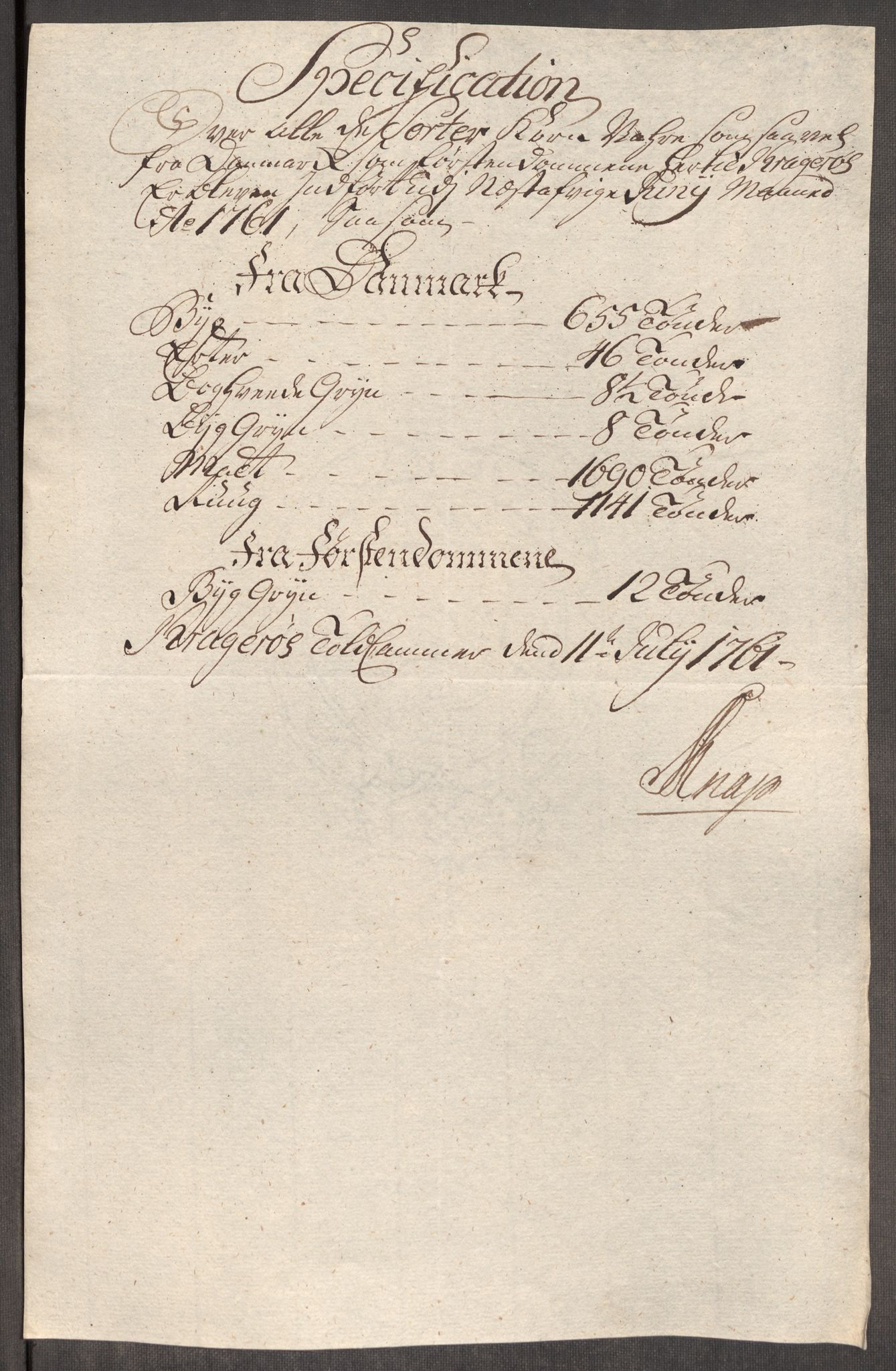 Rentekammeret inntil 1814, Realistisk ordnet avdeling, AV/RA-EA-4070/Oe/L0007: [Ø1]: Priskuranter, 1761-1763, p. 207