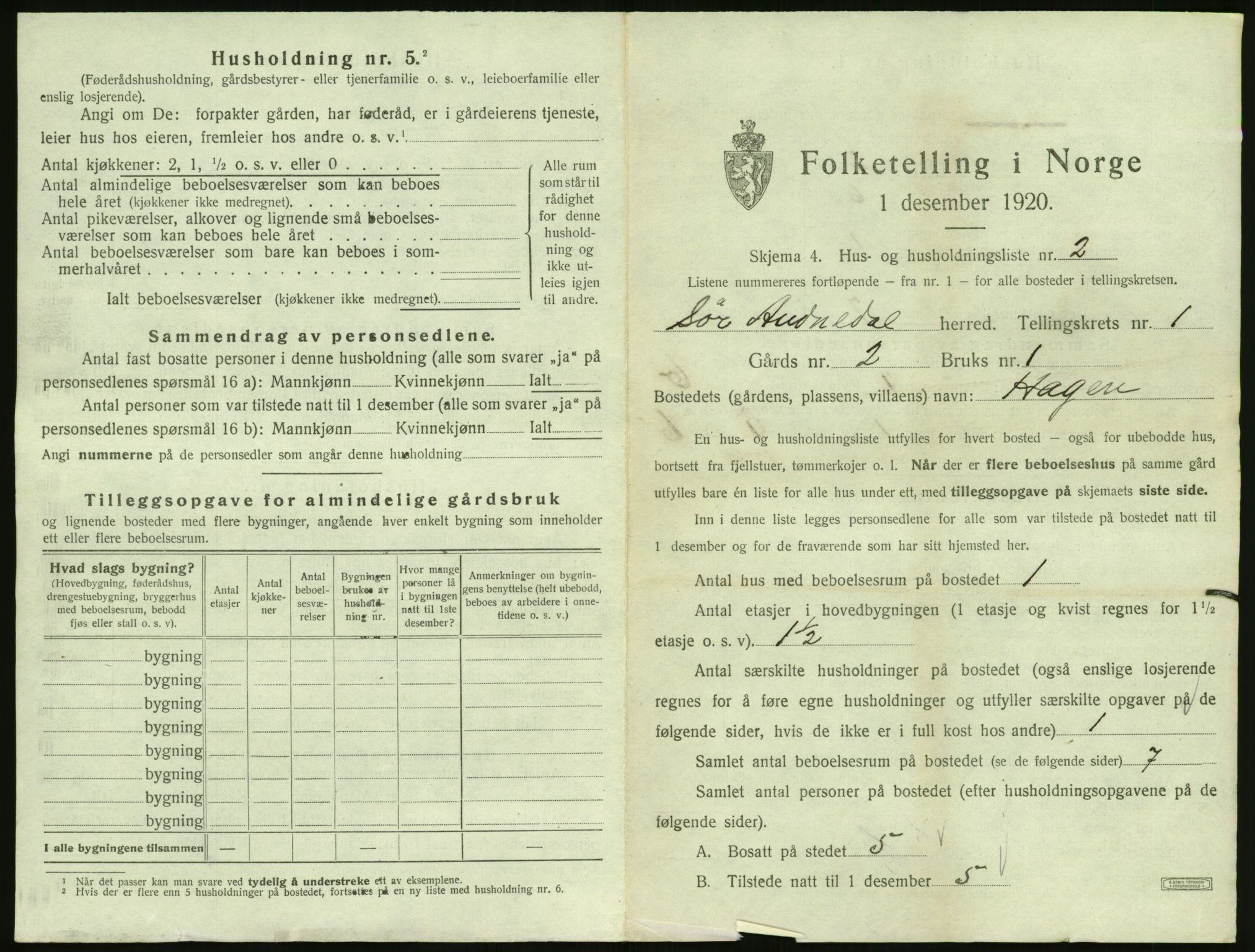 SAK, 1920 census for Sør-Audnedal, 1920, p. 91